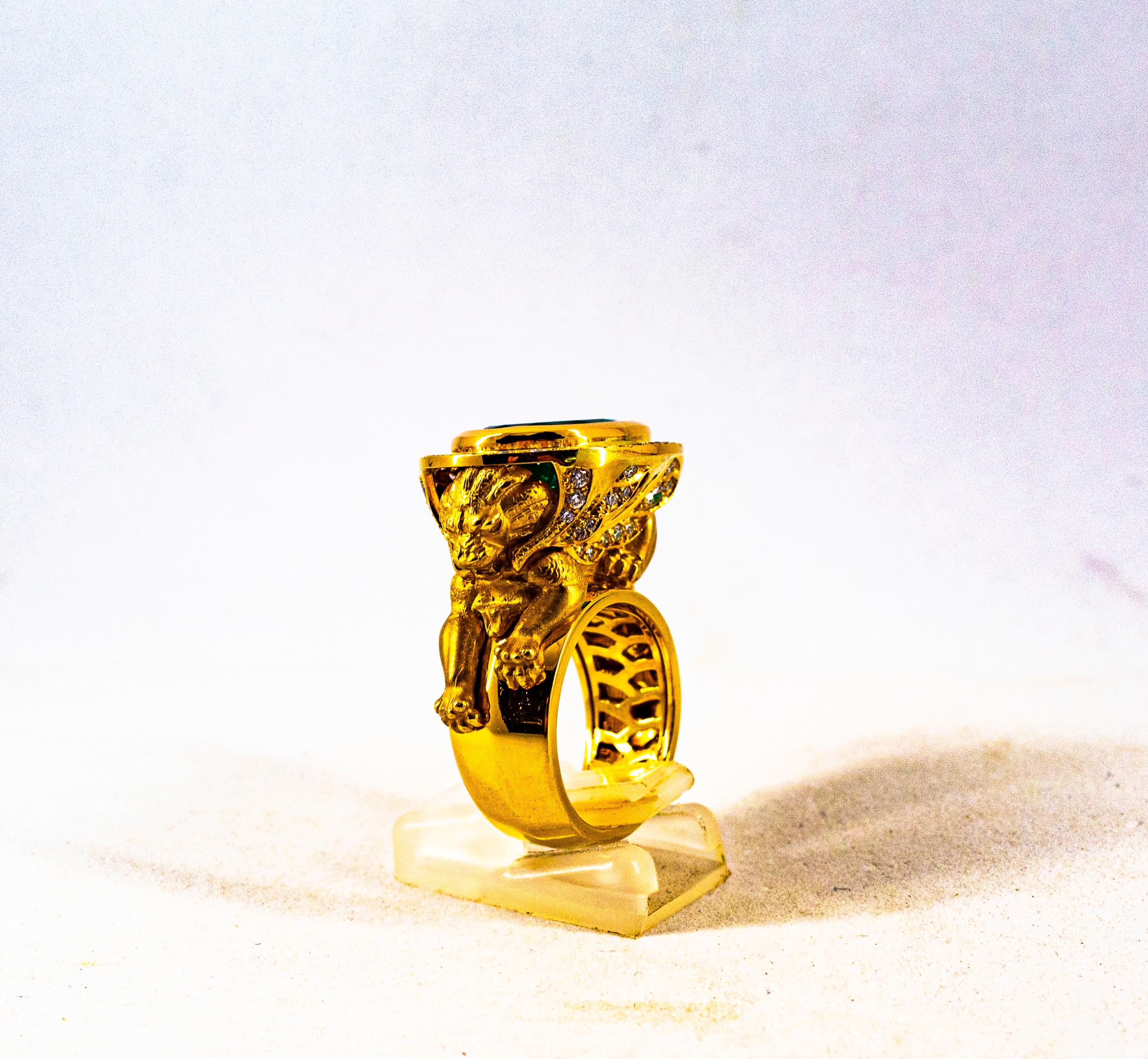Handcrafted White Diamond Oval Cut Emerald Yellow Gold Cocktail 