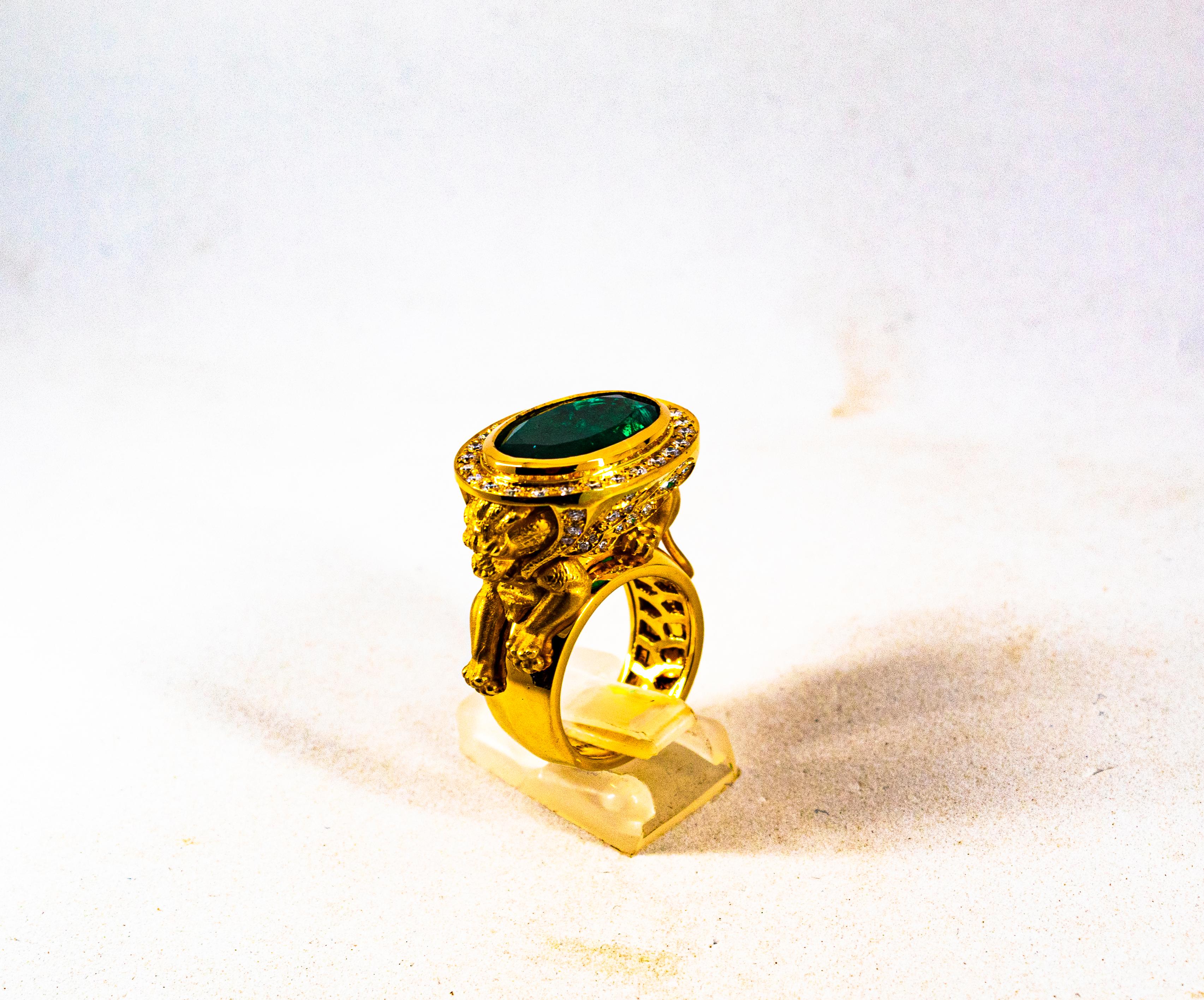 Handcrafted White Diamond Oval Cut Emerald Yellow Gold Cocktail 