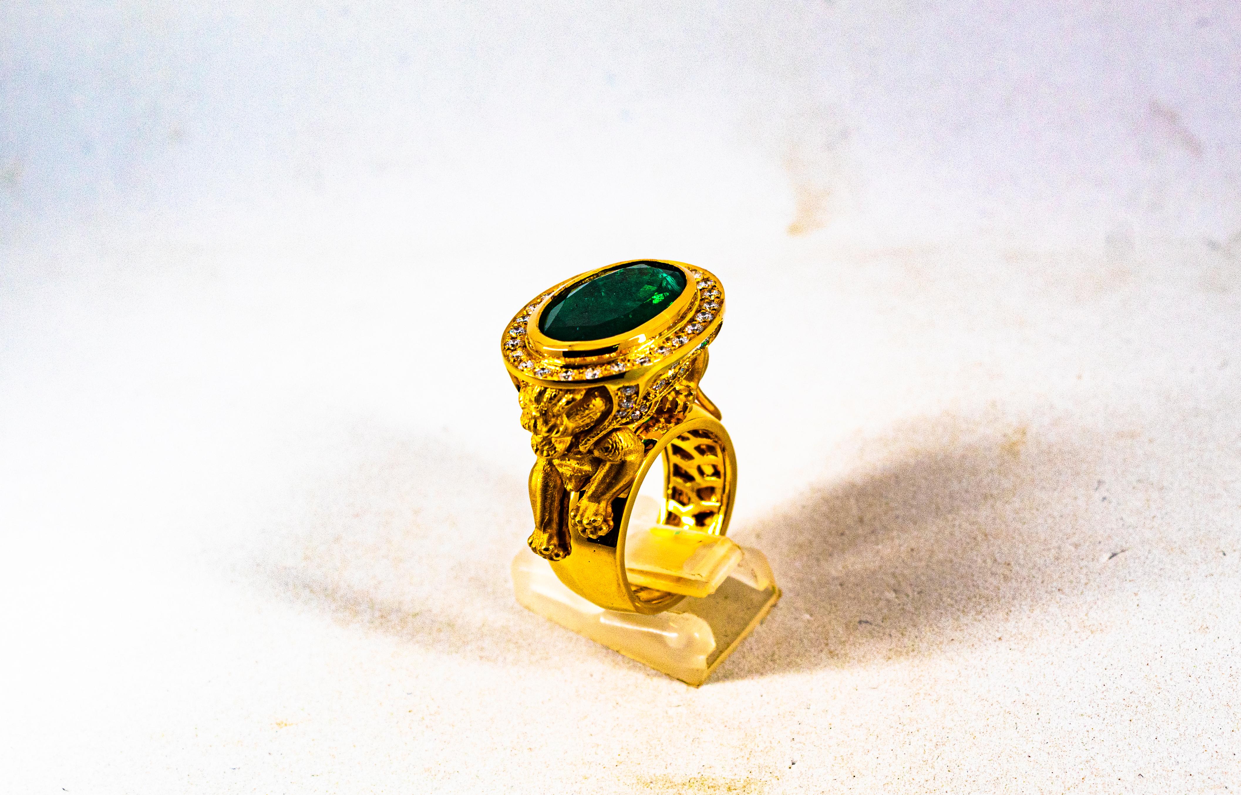 Handcrafted White Diamond Oval Cut Emerald Yellow Gold Cocktail 