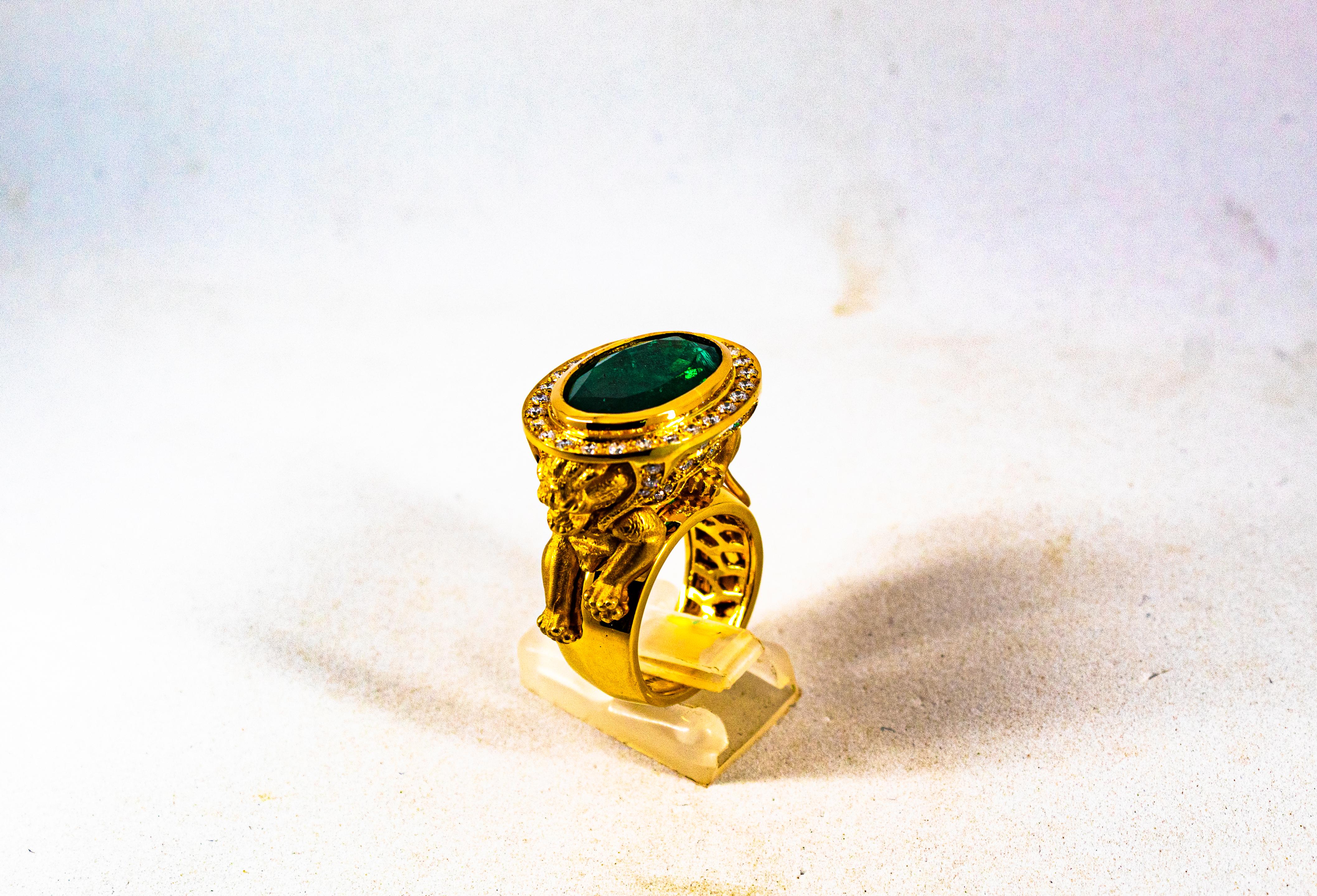 Handcrafted White Diamond Oval Cut Emerald Yellow Gold Cocktail 
