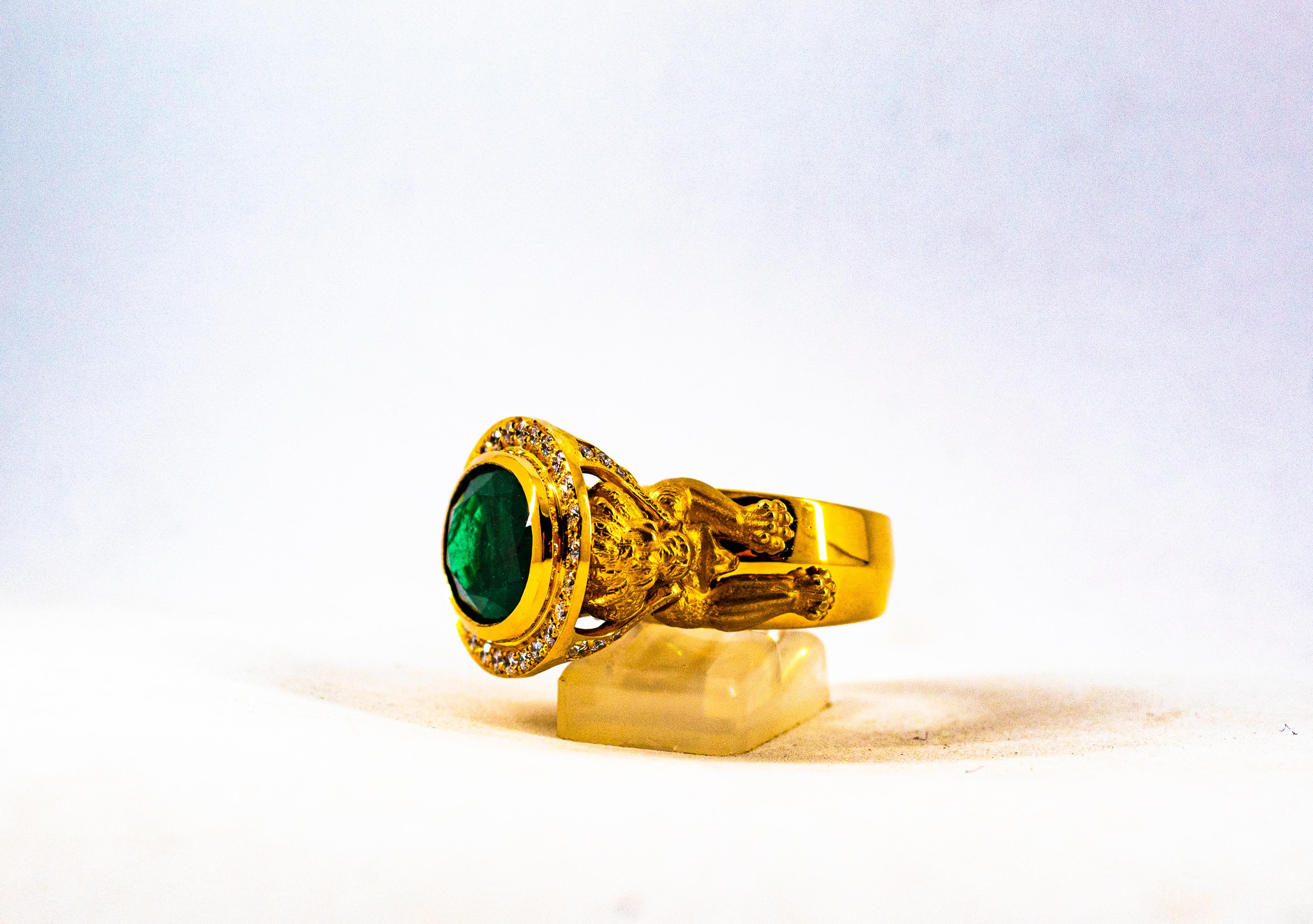 Handcrafted White Diamond Oval Cut Emerald Yellow Gold Cocktail 