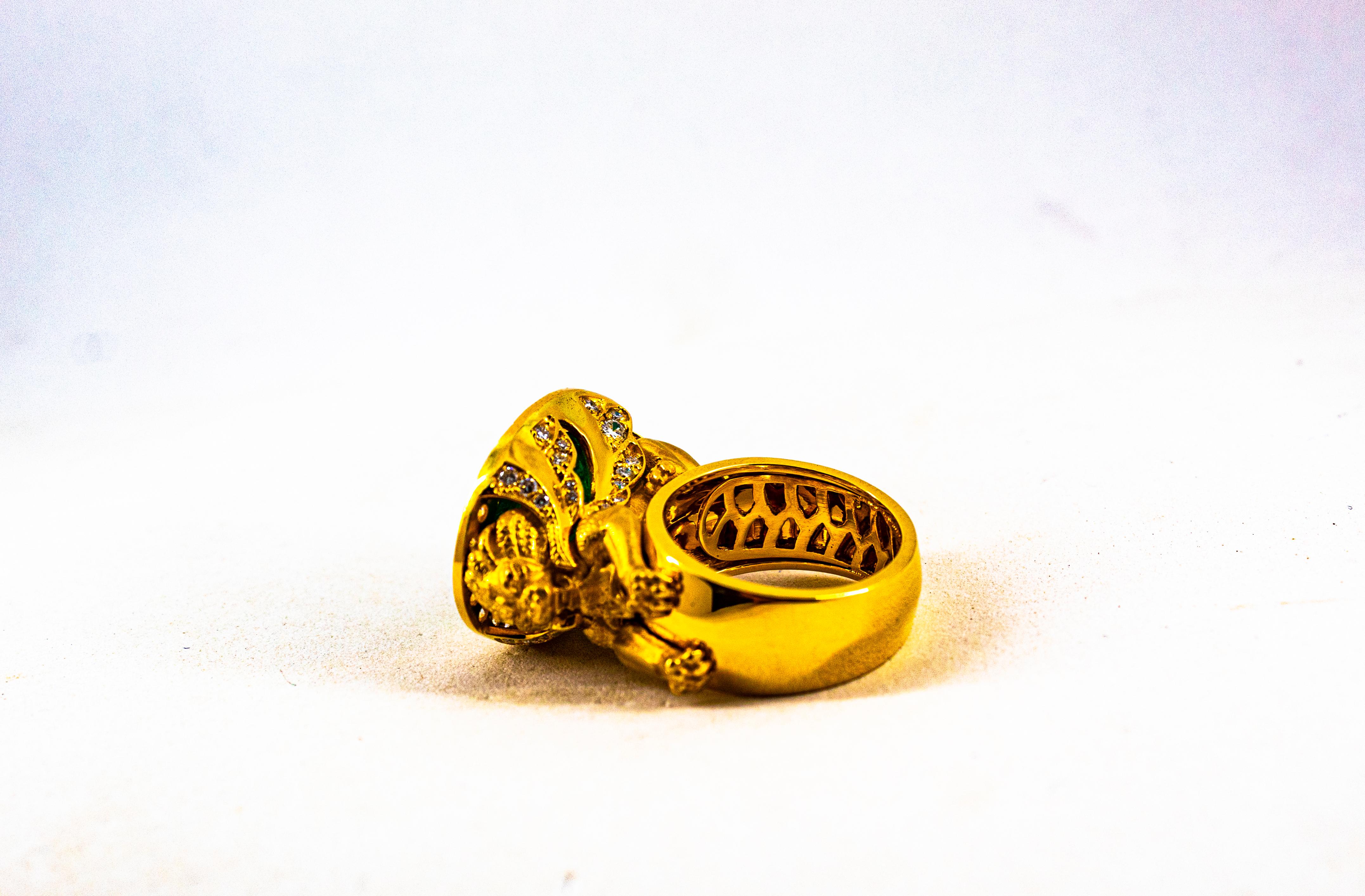 Handcrafted White Diamond Oval Cut Emerald Yellow Gold Cocktail 