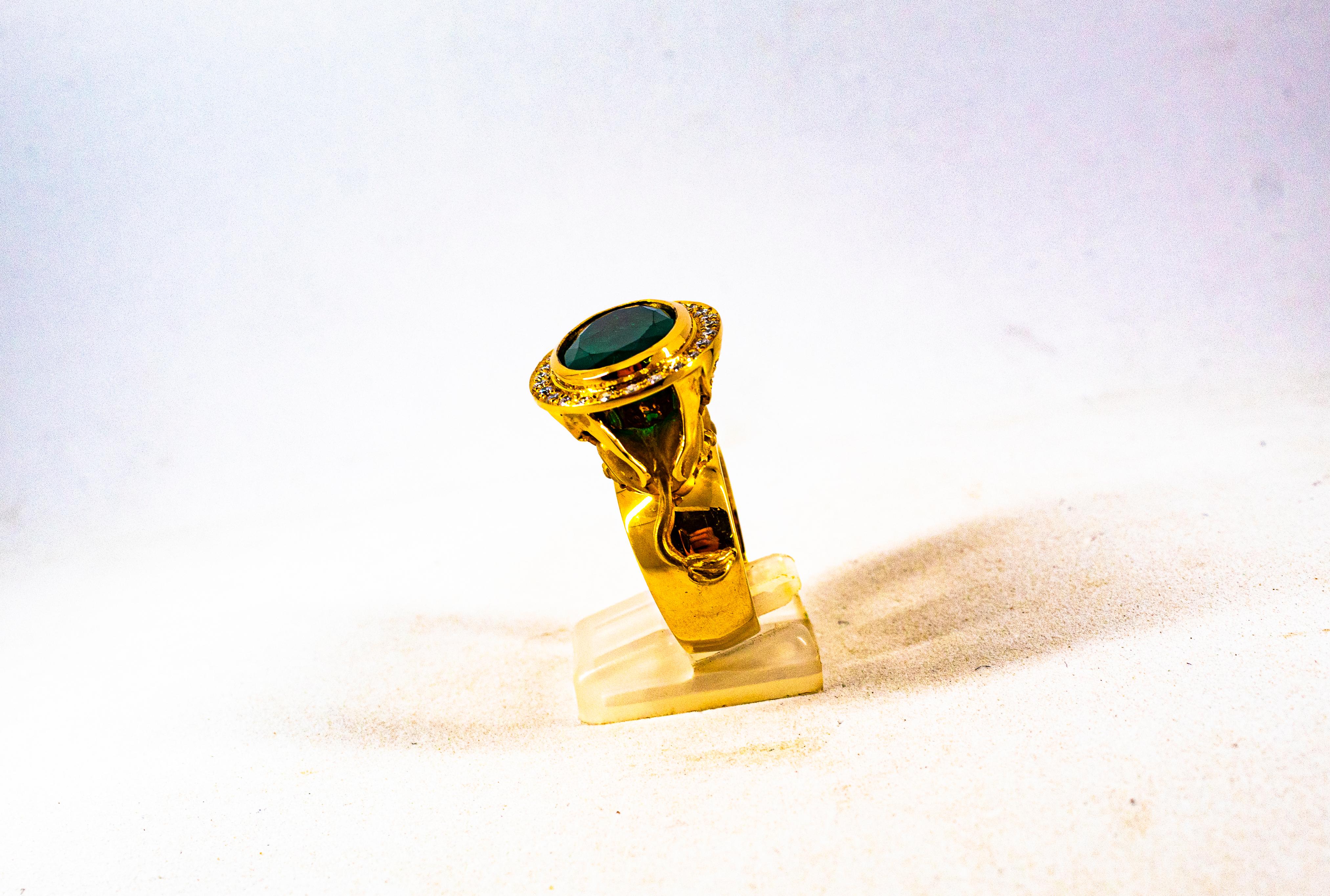 Women's or Men's Handcrafted White Diamond Oval Cut Emerald Yellow Gold Cocktail 
