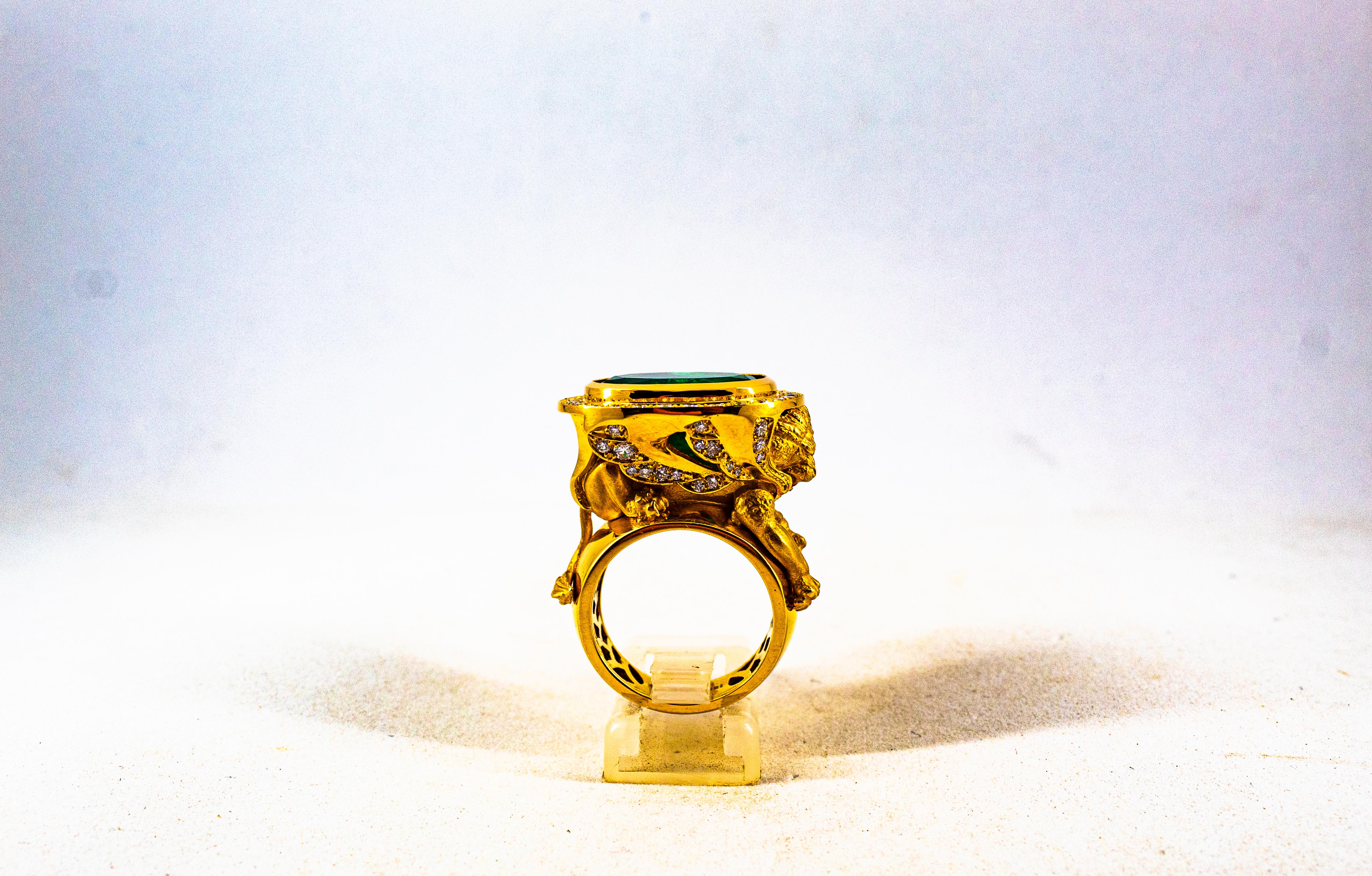 Handcrafted White Diamond Oval Cut Emerald Yellow Gold Cocktail 