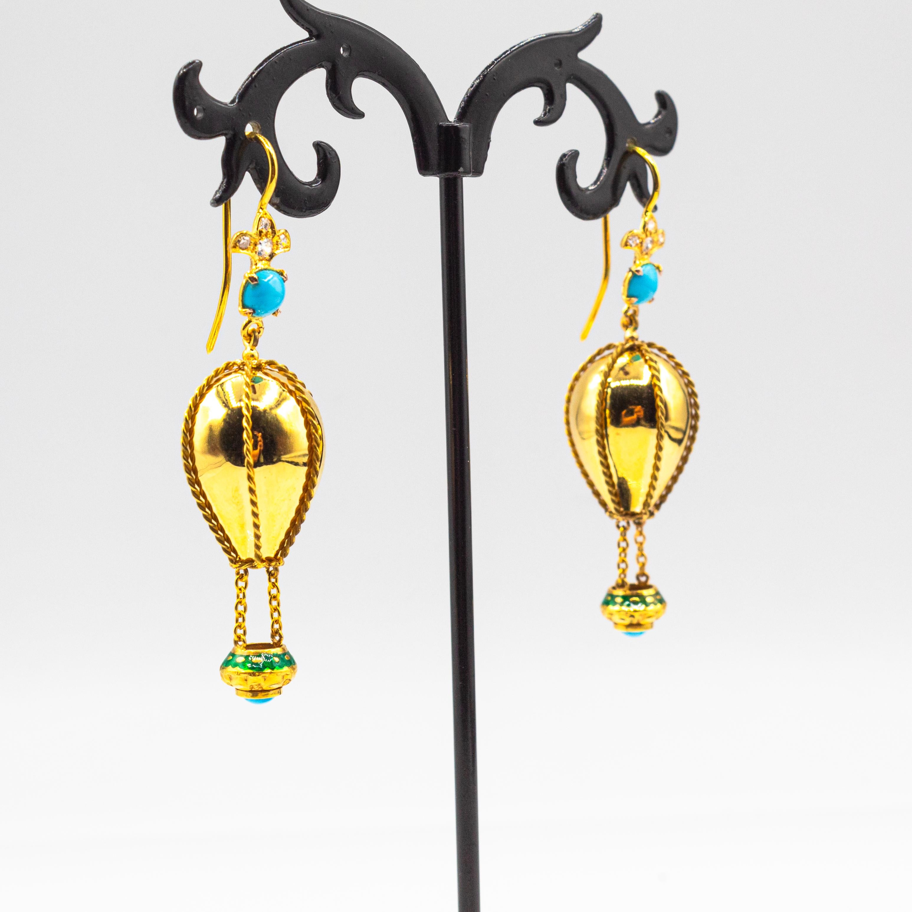 Art Deco Handcrafted White Diamond Turquoise Yellow Gold 