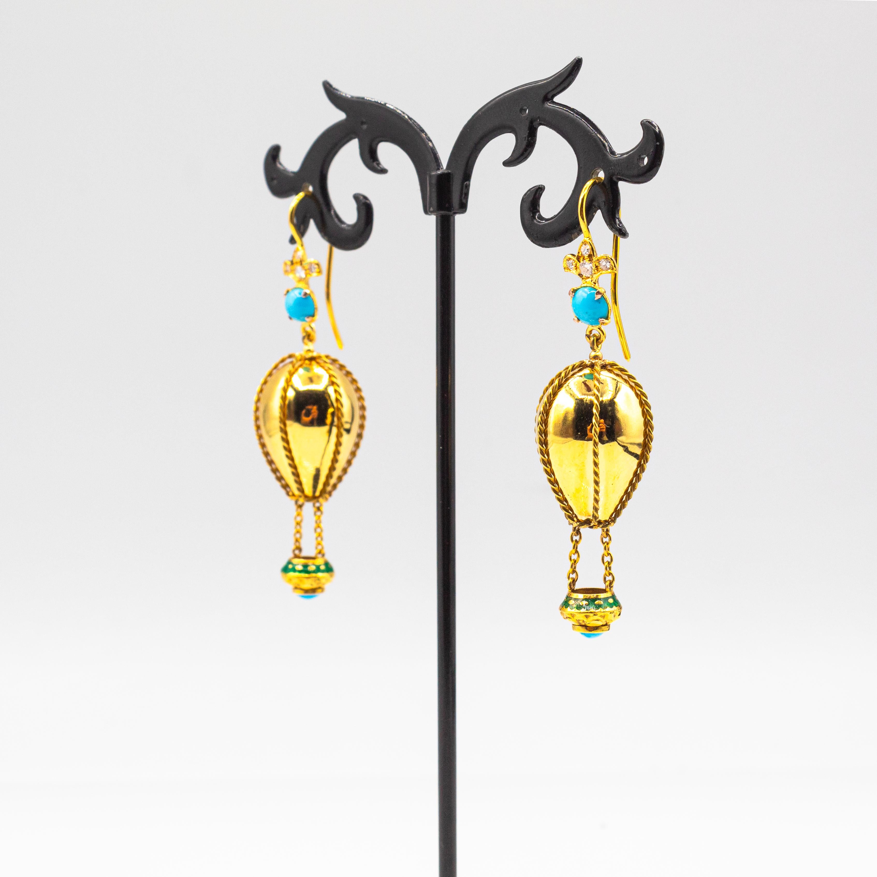 Handcrafted White Diamond Turquoise Yellow Gold 