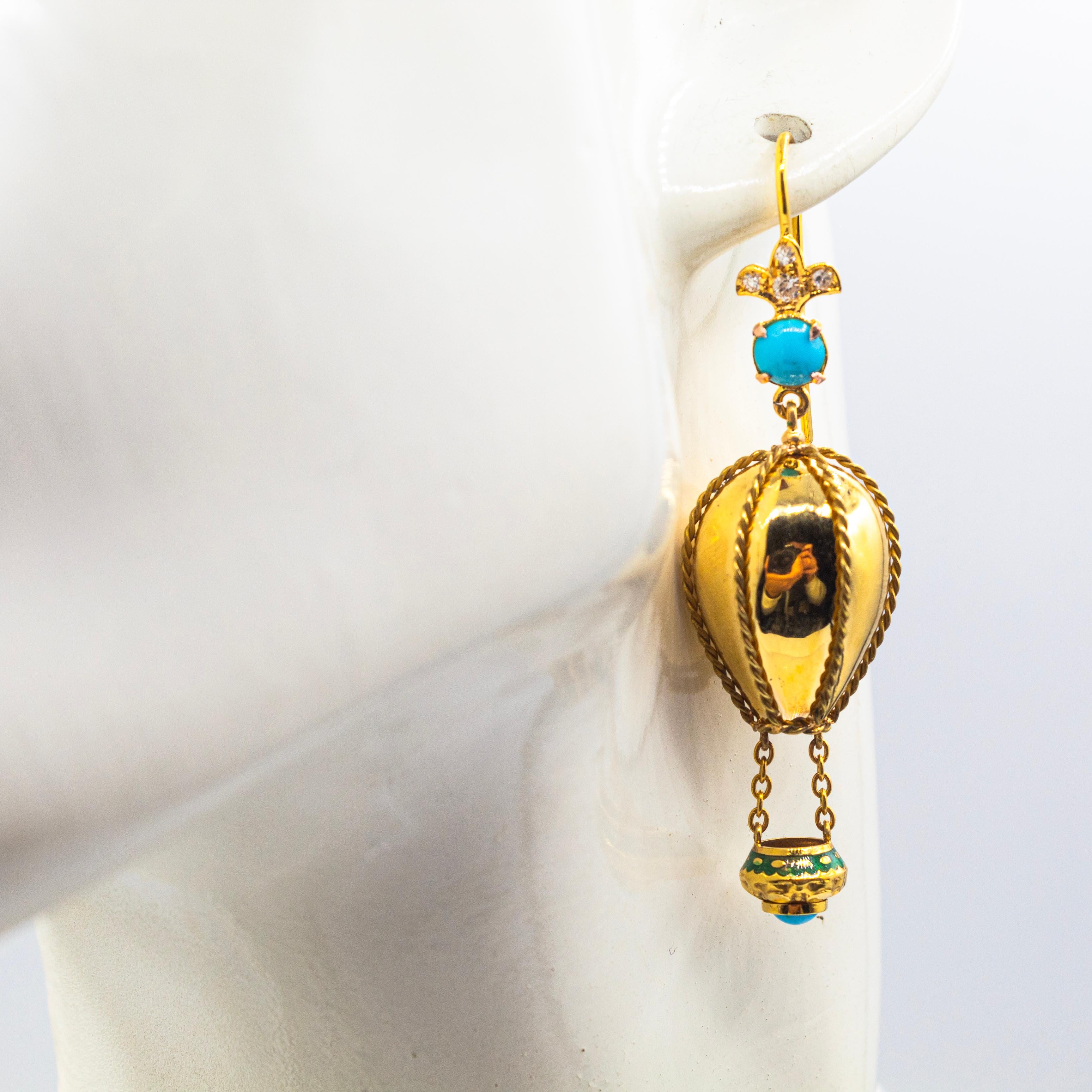 Handcrafted White Diamond Turquoise Yellow Gold 