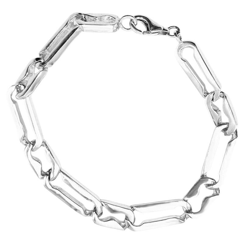 Handcrafted Solid White Gold Man Chain Bracelets Made in Italy For Sale