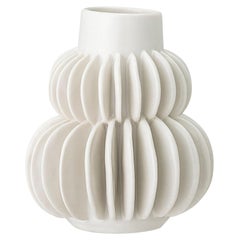 Handcrafted White Mat Glazed Brutalist Era Style Accordion Vase