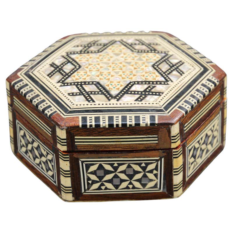 Moorish Handcrafted Octagonal Box with White Mosaic Marquetry For Sale ...