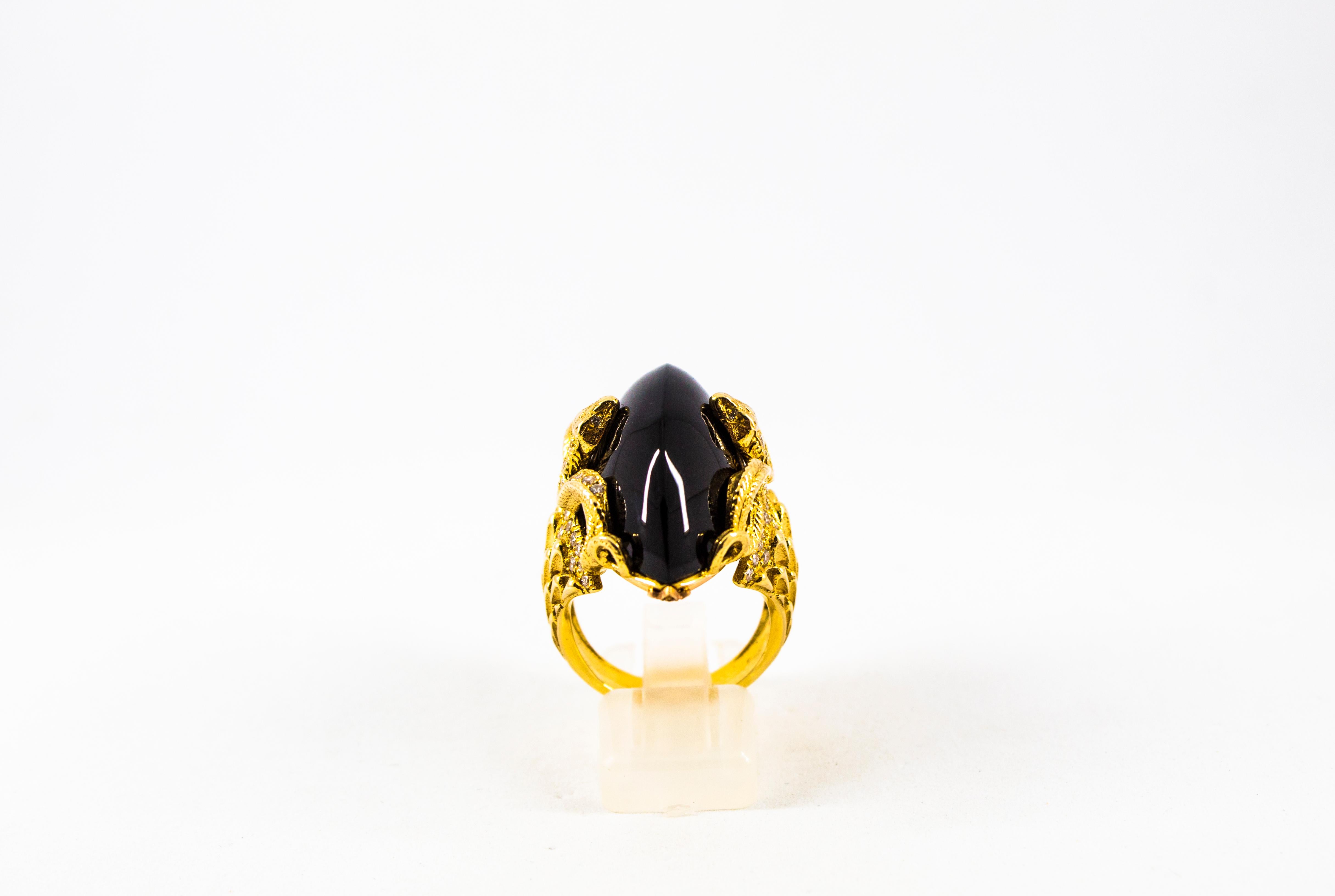 This Ring is made of Sterling Silver and 24k Yellow Gold Plate.
This Ring is available also in 24K White Gold Plate or in 9, 14 or 18K Yellow or White Gold.
This Ring has 0.76 Carats of White Brilliant Cut Zircons.
This Ring has a 36.25 Carats Noir