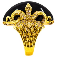 Anello Cocktail "Serpenti" in argento 925 con zircone bianco Noir Belge, realizzato a mano