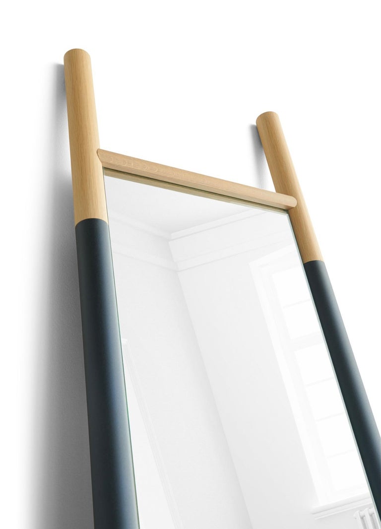 Minimalist Handcrafted Wood and Steel Easeup Mirror by Woodsport For Sale