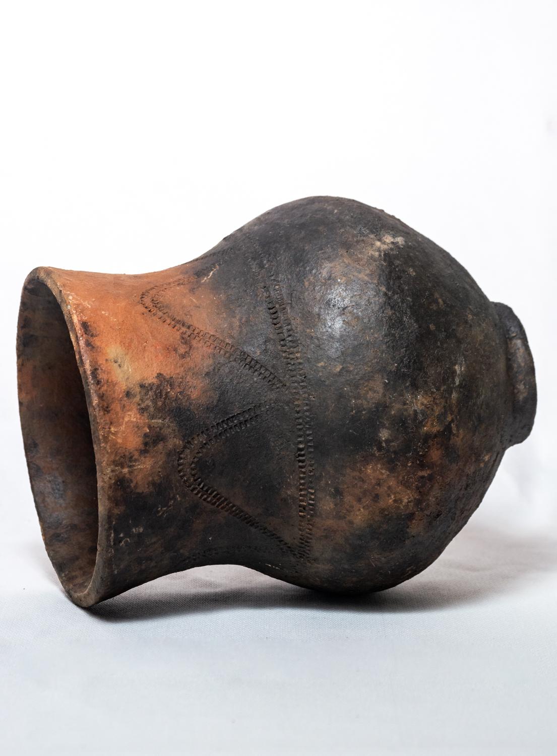 Hand-Crafted Handcrafted Wood-Ash Fired Clay Vase For Sale