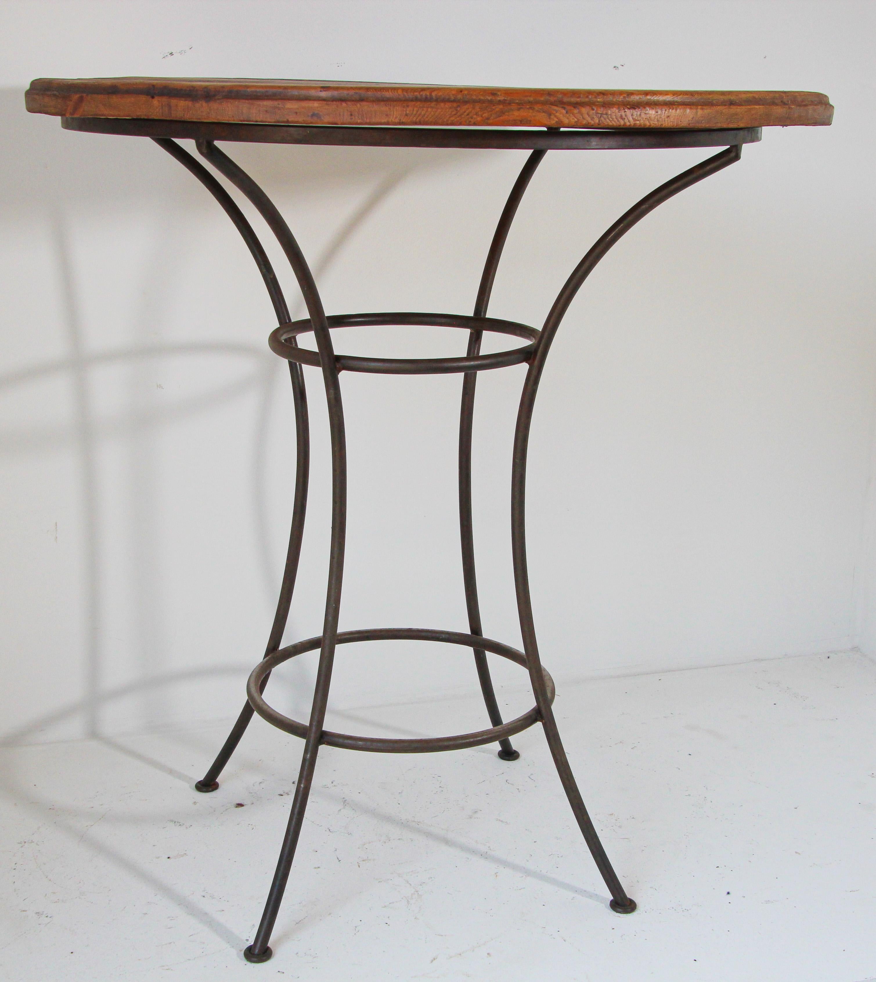 Handcrafted Wood Top Bar Height Table with Wrought Iron Forged Base For Sale 4