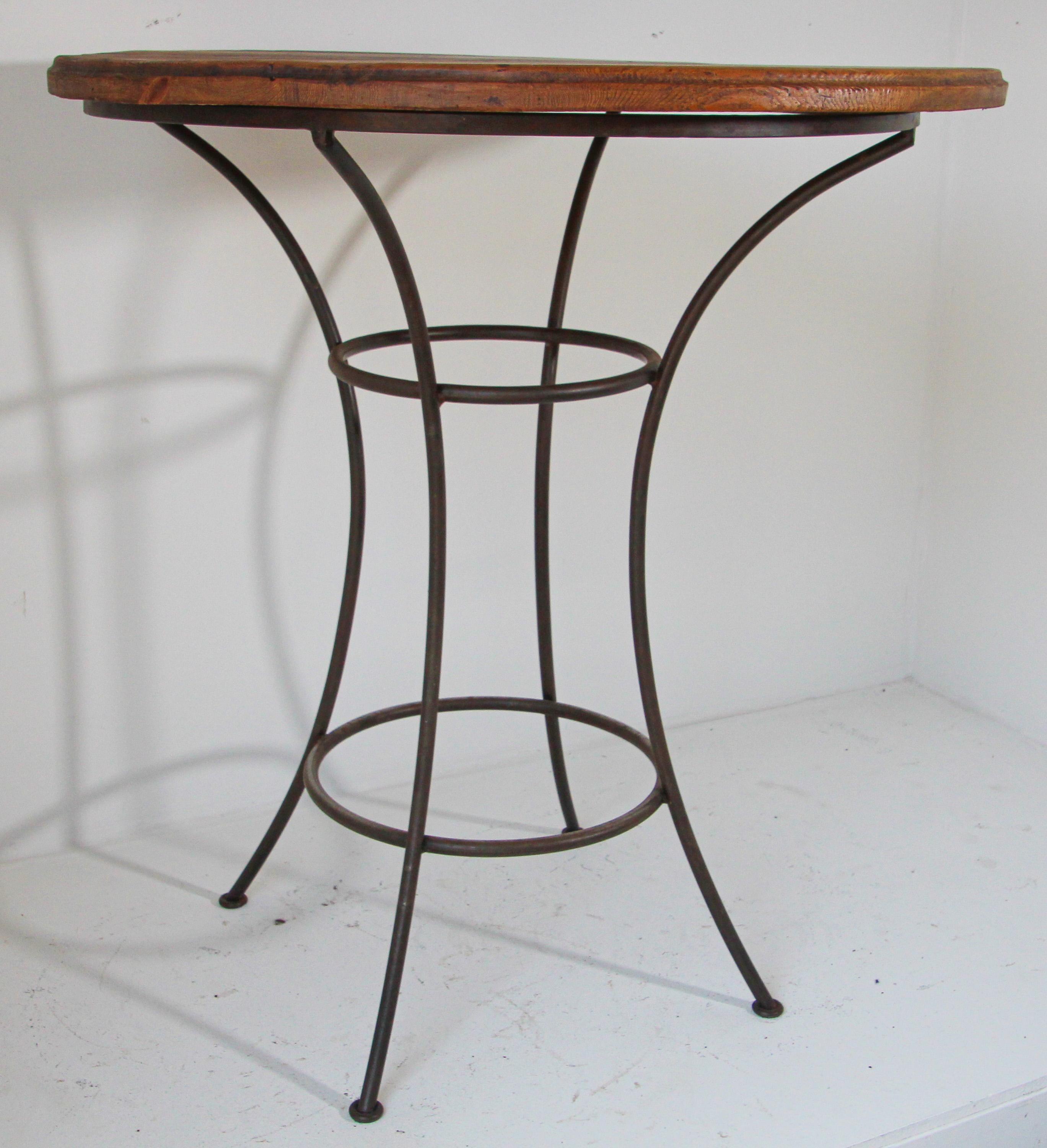 Handcrafted Wood Top Bar Height Table with Wrought Iron Forged Base For Sale 5
