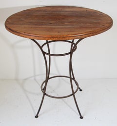 Handcrafted Wood Top Bar Height Table with Wrought Iron Forged Base
