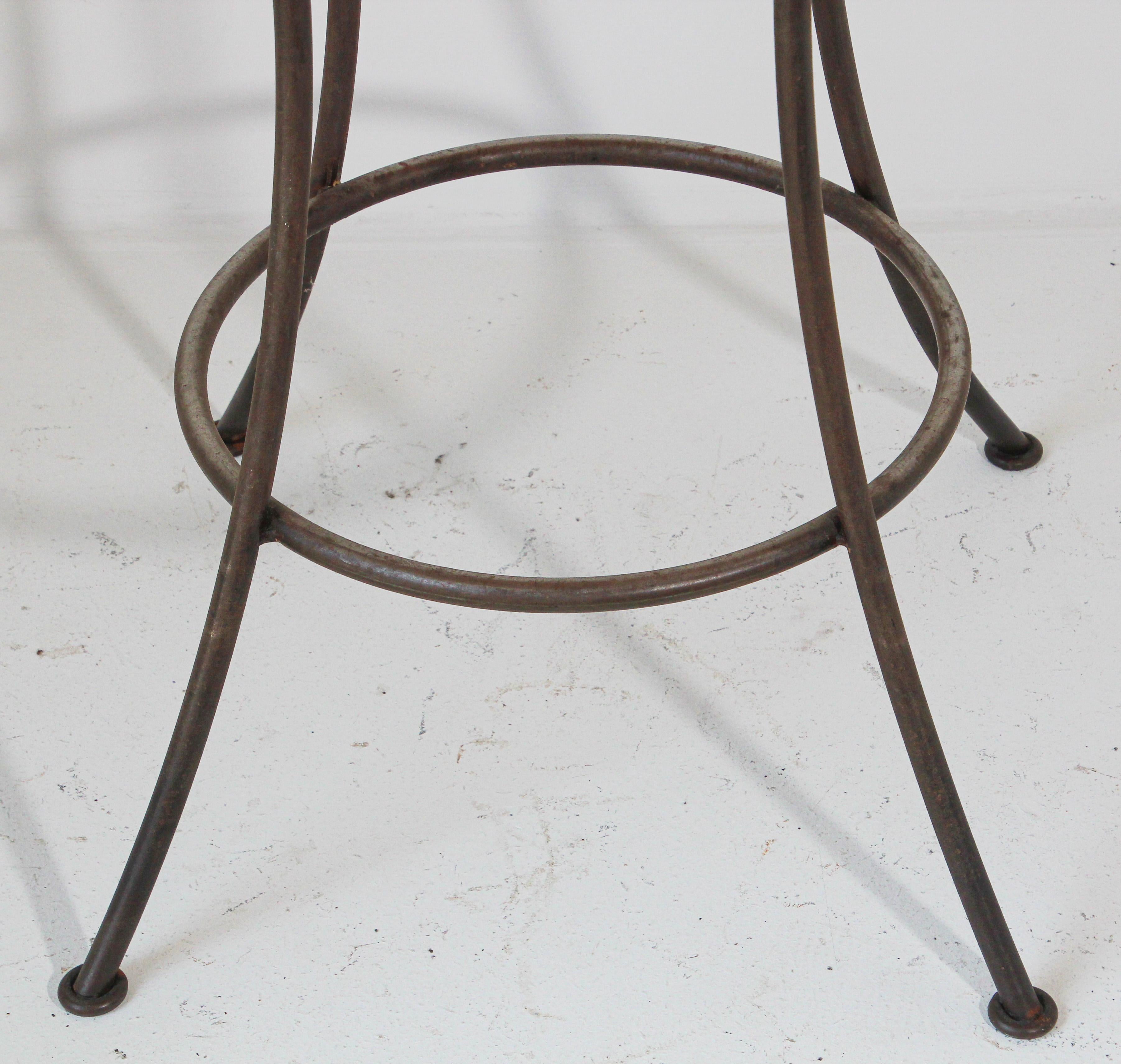 Handcrafted Wood Top Bar Height Table with Wrought Iron Forged Base In Good Condition For Sale In North Hollywood, CA