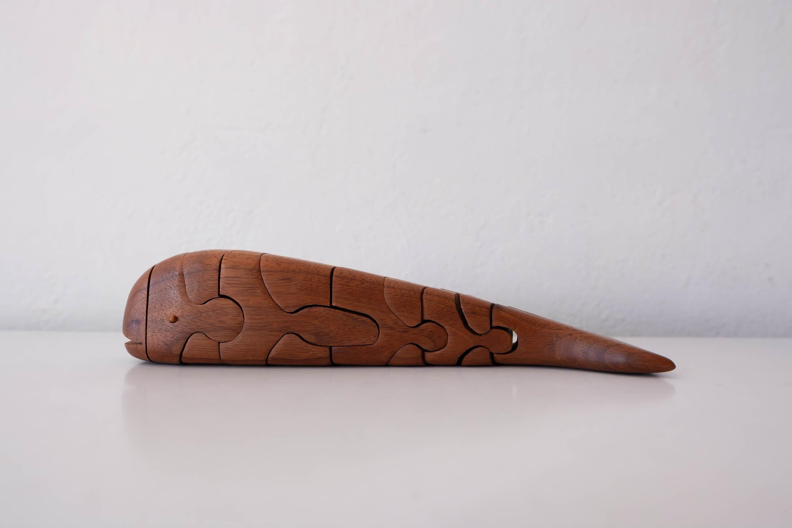 American Handcrafted Wood Whale Puzzle Sculpture Signed For Sale