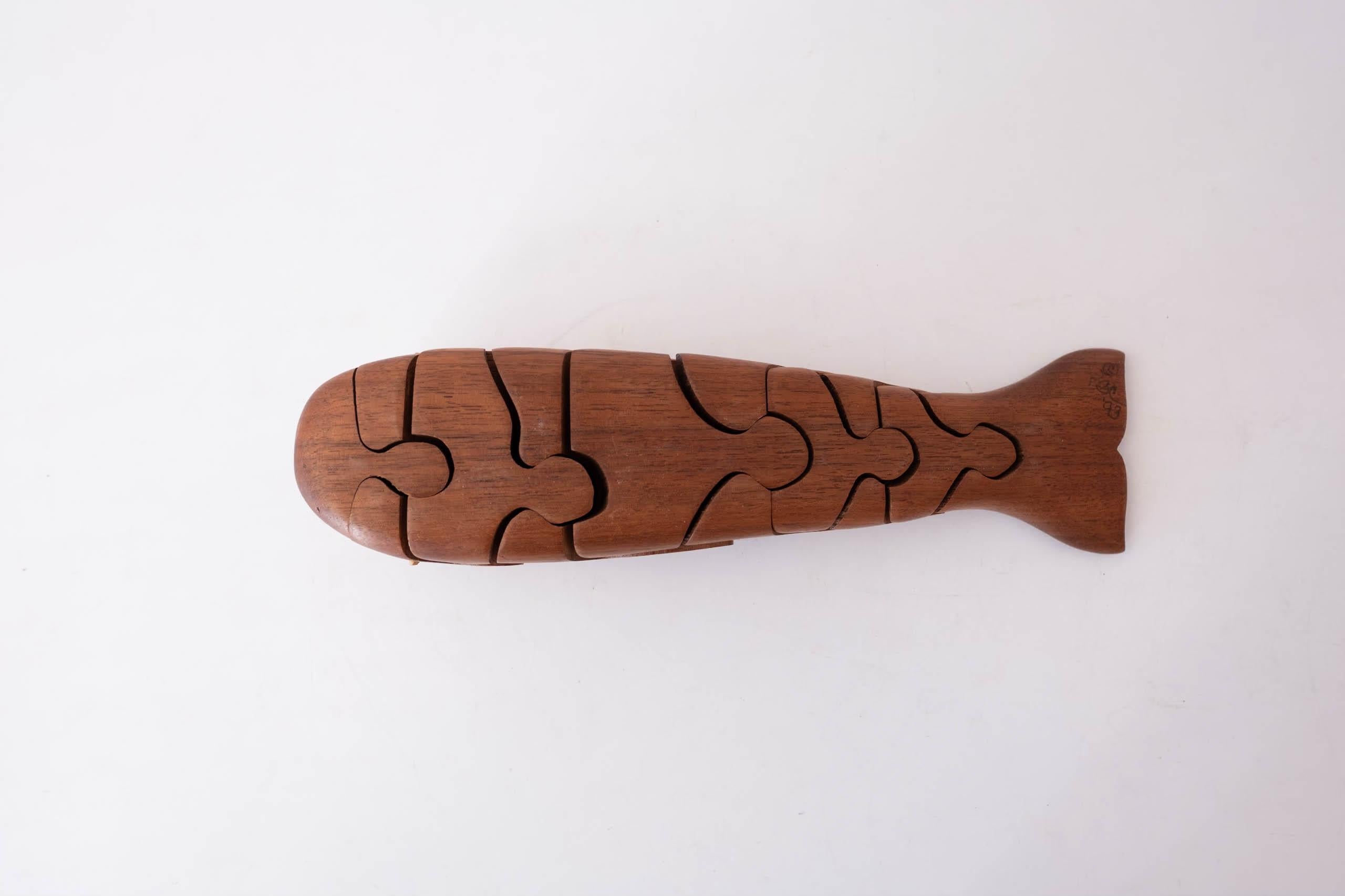 Late 20th Century Handcrafted Wood Whale Puzzle Sculpture Signed For Sale
