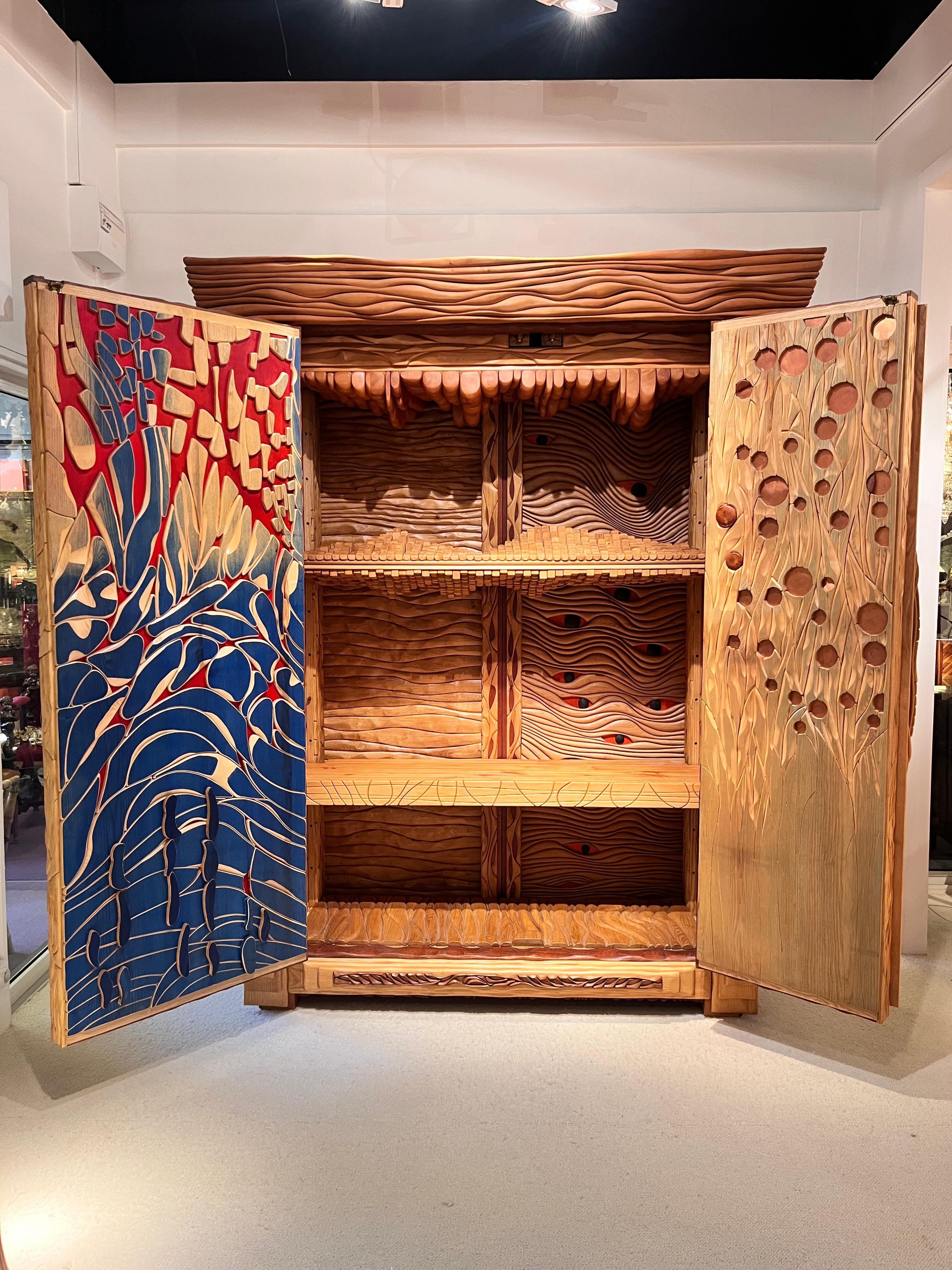Handcrafted Wooden Armoire by Lucien Bénière For Sale 4