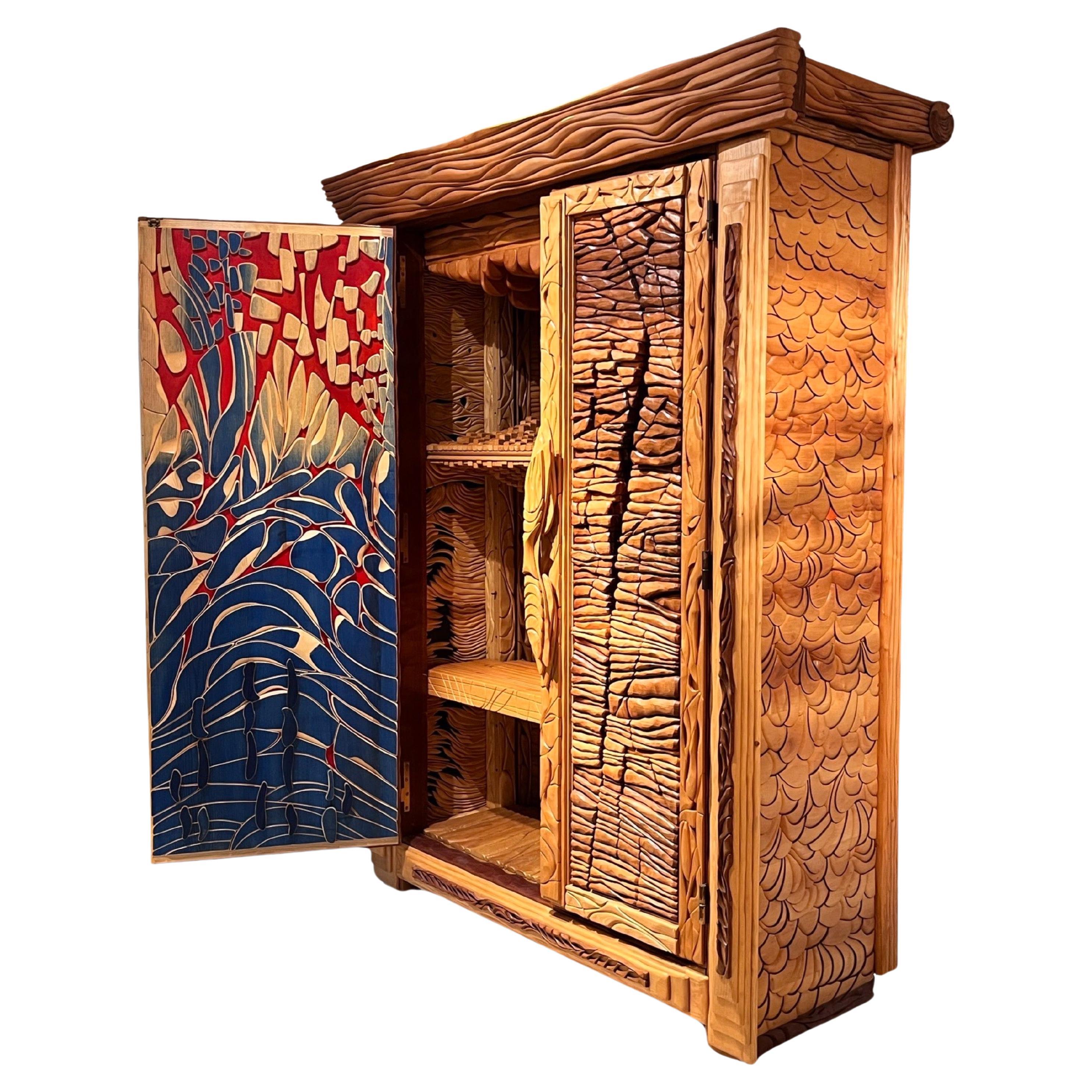 Handcrafted Wooden Armoire by Lucien Bénière For Sale