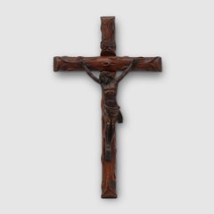 Handcrafted wooden crucifix in Art Deco style, Belgium 1920s