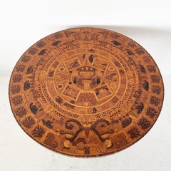 Handcrafted Wooden Inlay Aztec Calendar Dining Table