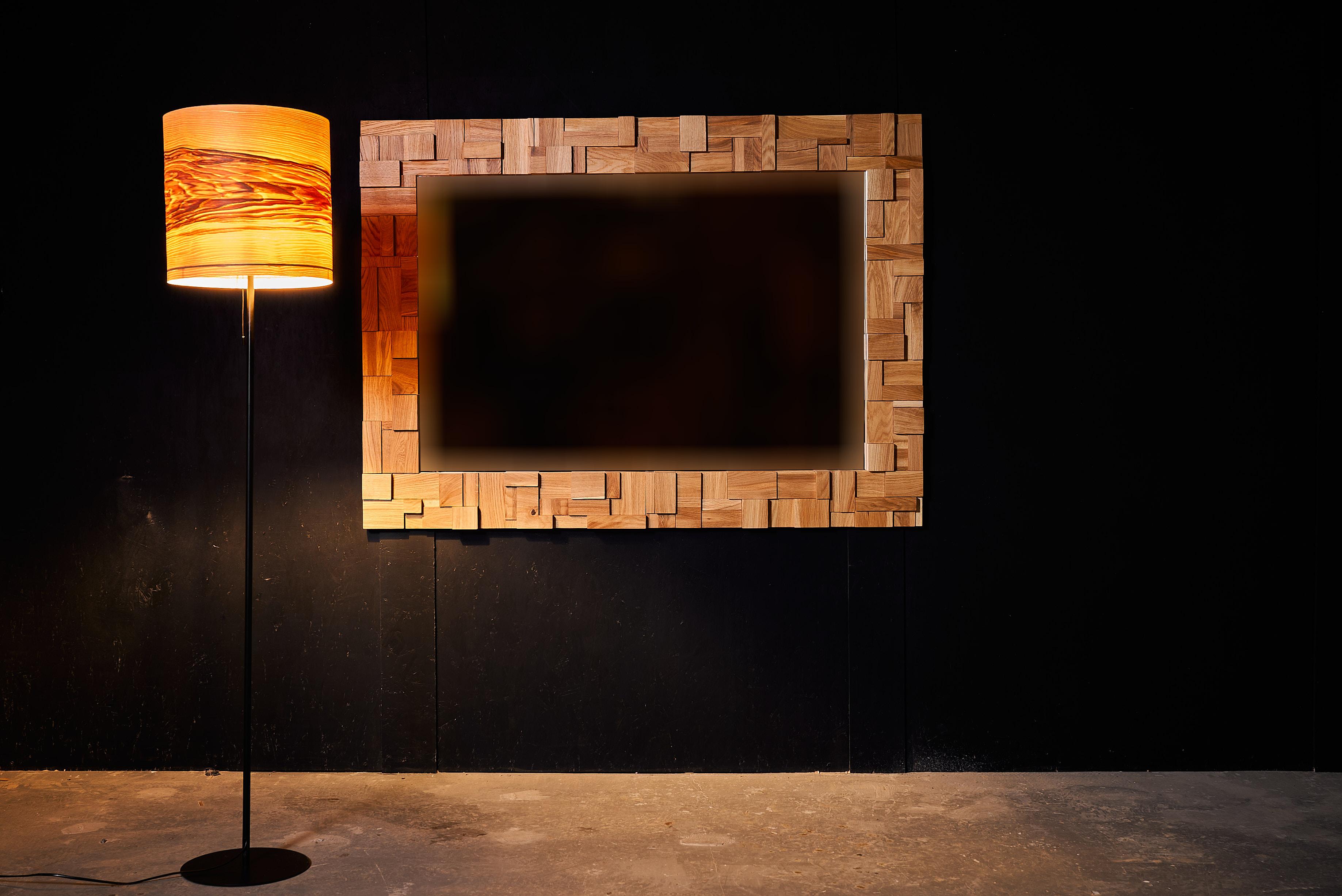 Moldave Miroir en bois artisanal Cadre en mosaïque de chêne Décoration murale Miroir design en vente