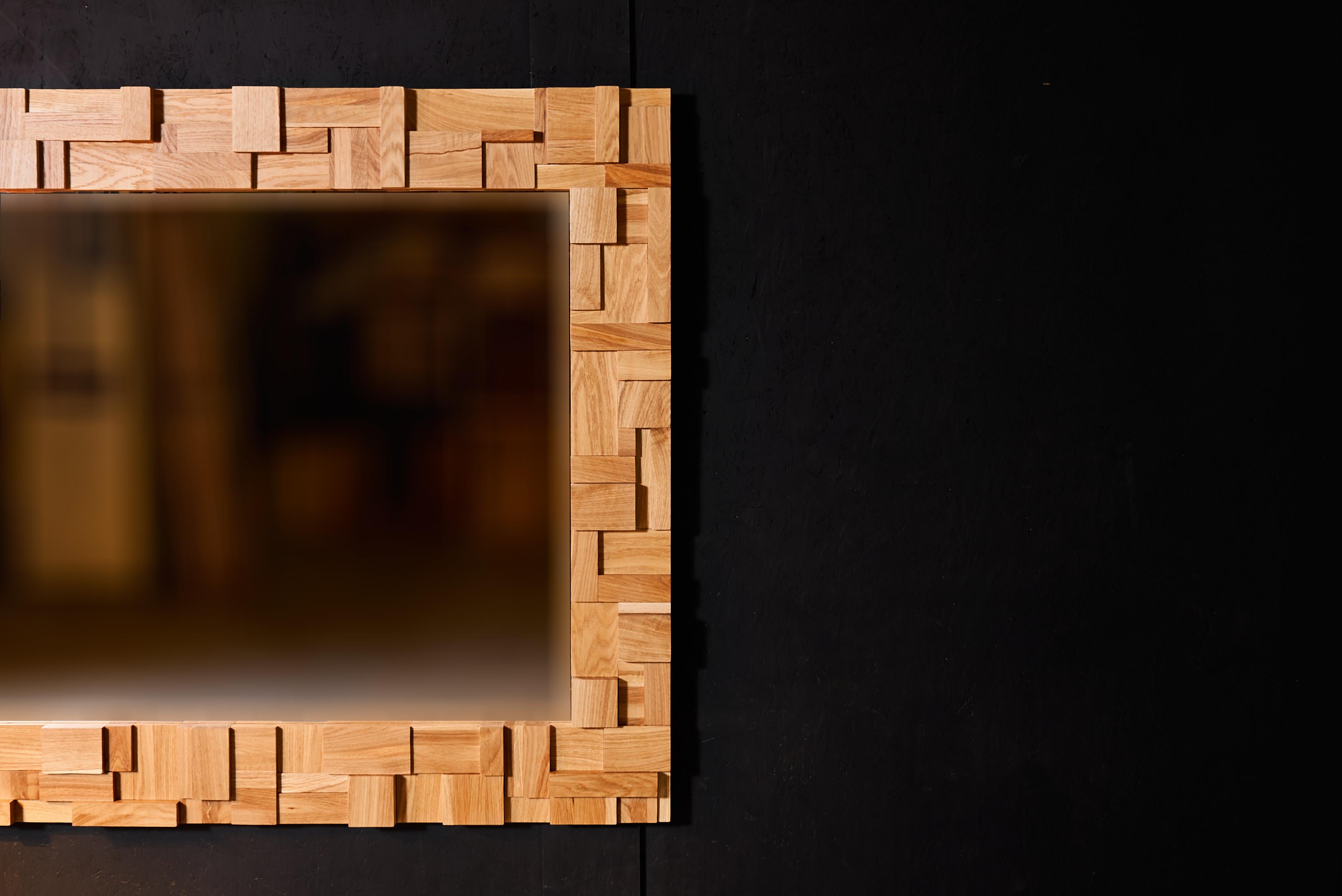 Miroir en bois artisanal Cadre en mosaïque de chêne Décoration murale Miroir design Neuf - En vente à Burlăceni, Cahul District