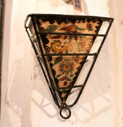 Handcrafted Wrought Iron and Polychrome Parchment Wall Sconce.
