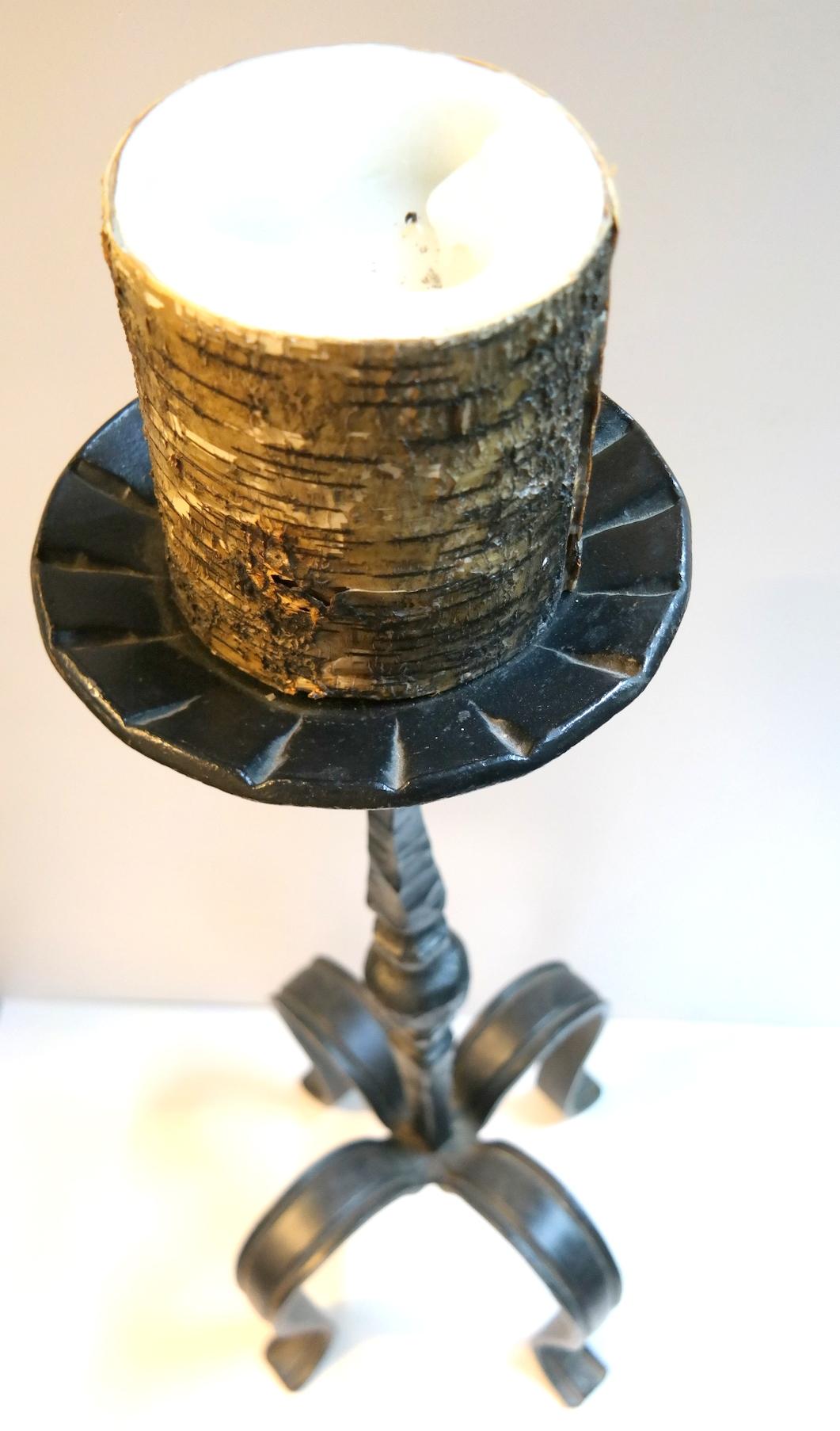 Handcrafted wrought iron floor candleholder, 1970s.