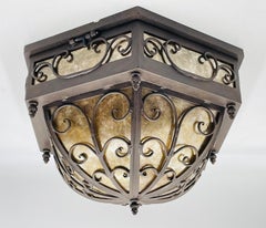 Lampe affleurante en fer forgé et mica fabriqués à la main par Steven Handelman Studios