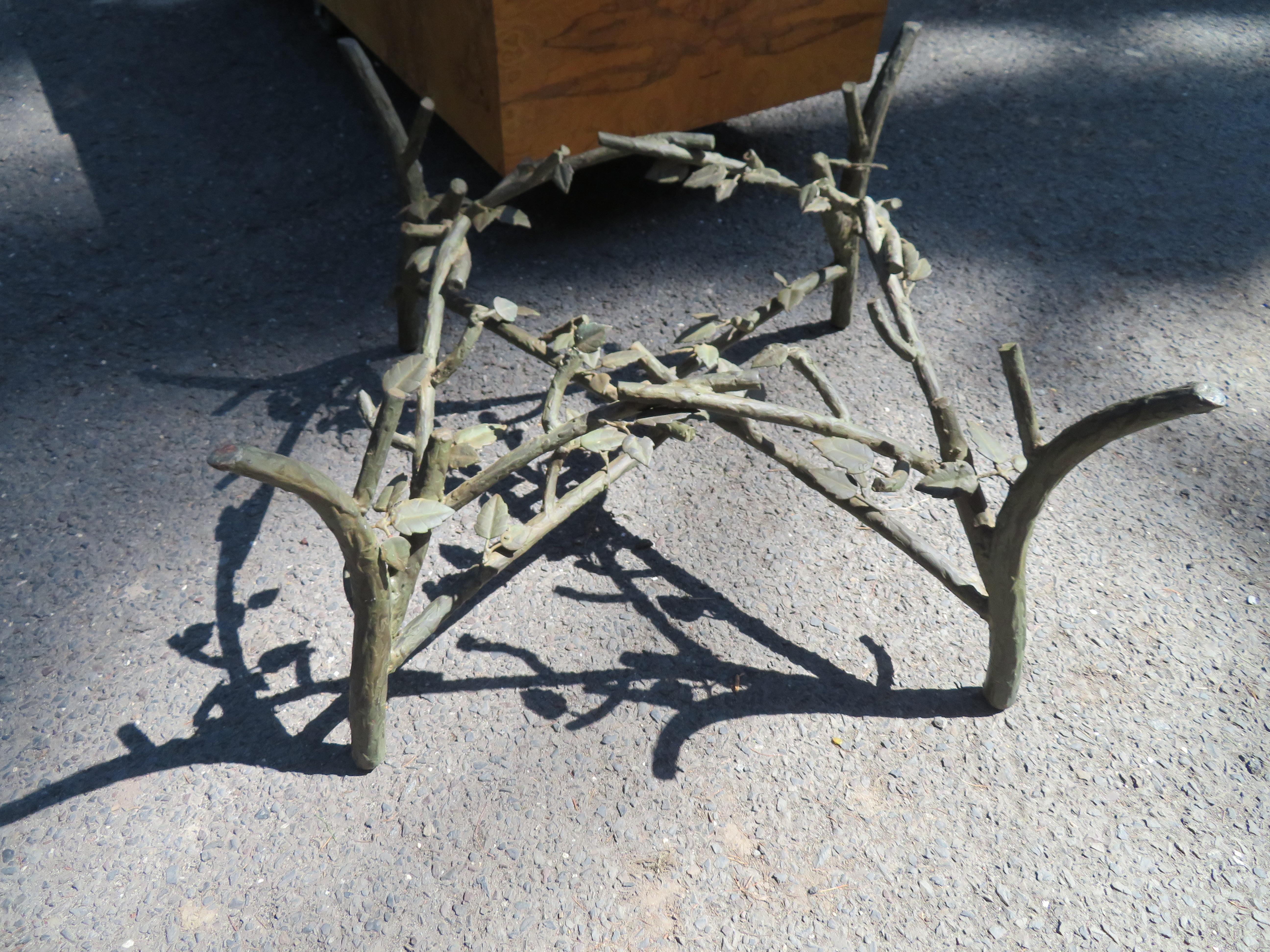 Organic Modern Handcrafted Wrought Iron Tree Branches & Glass Coffee Table Style of Giacometti