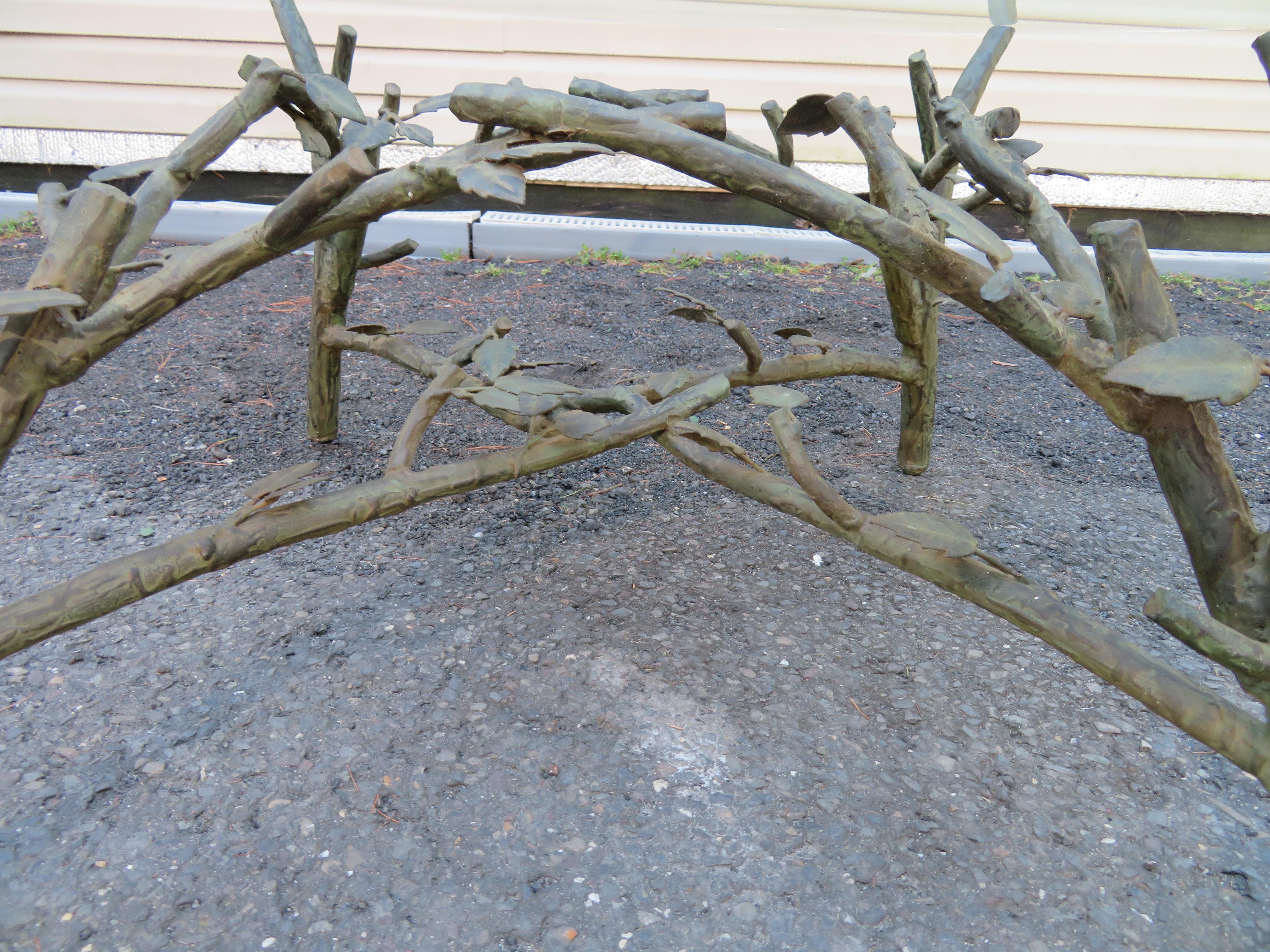American Handcrafted Wrought Iron Tree Branches & Glass Coffee Table Style of Giacometti