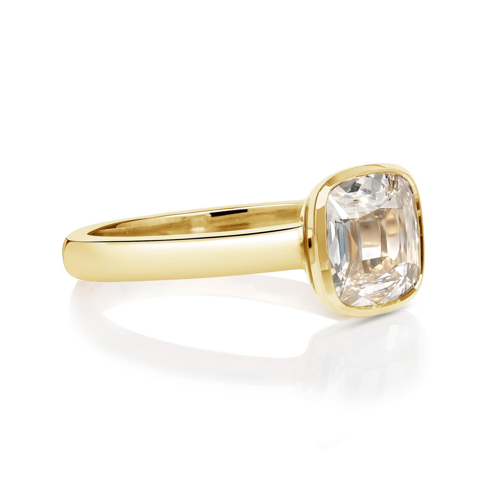 1.21ct M-Faint Brown/VS2 GIA certified antique Cushion cut diamond bezel set in a handcrafted 18K yellow gold mounting.