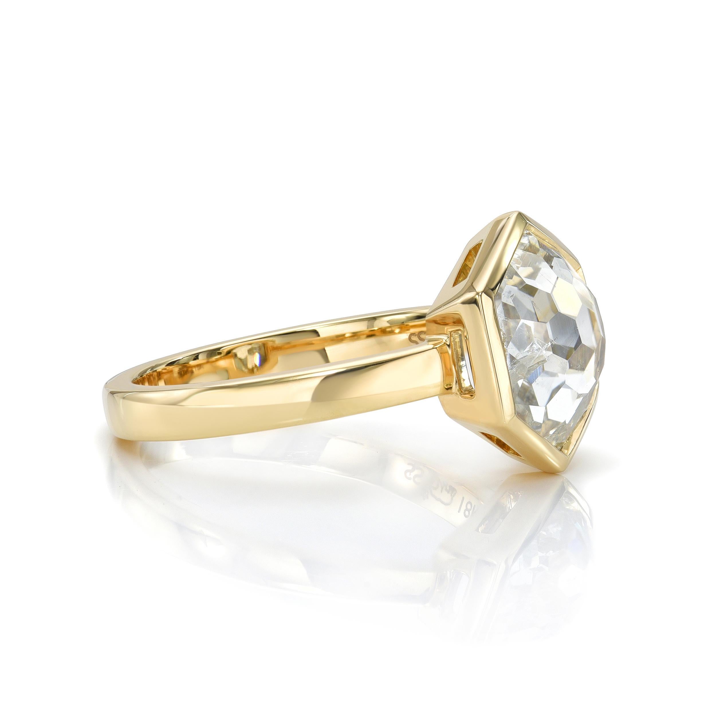 1.88ct J/I2 GIA certified hexagonal rose cut diamond bezel set in a handcrafted 18K yellow gold mounting.