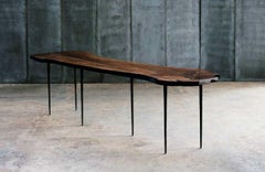 XL Walnut Live Edge Dining Table With Sharp Brutalist Metal Base - Heerenhuis