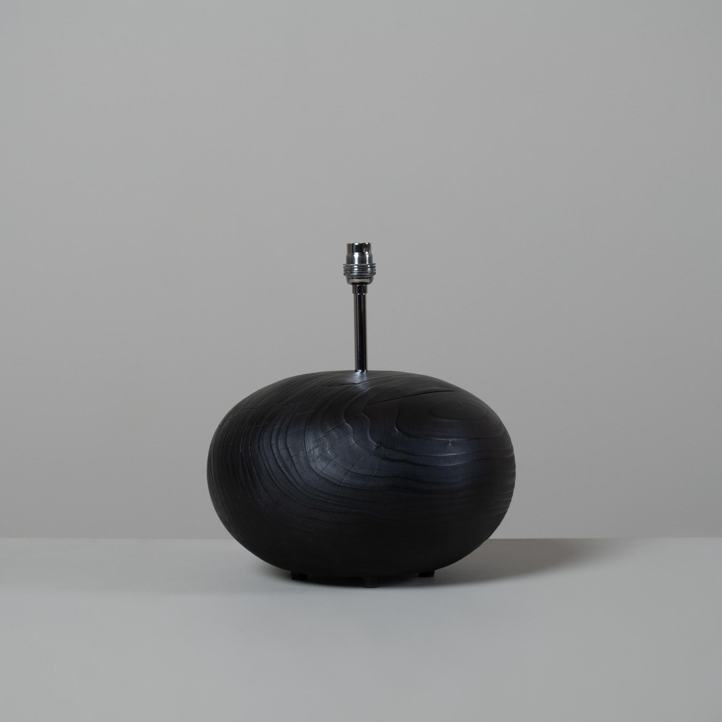 Large Japanese Yakisugi technique lamp. Handcrafted and turned solid English ash or cypress wood. Chrome/brass electrical fittings to your requirements. Dimensions may vary slightly due to the nature of the craft process involved.
Yakisugi / Shou