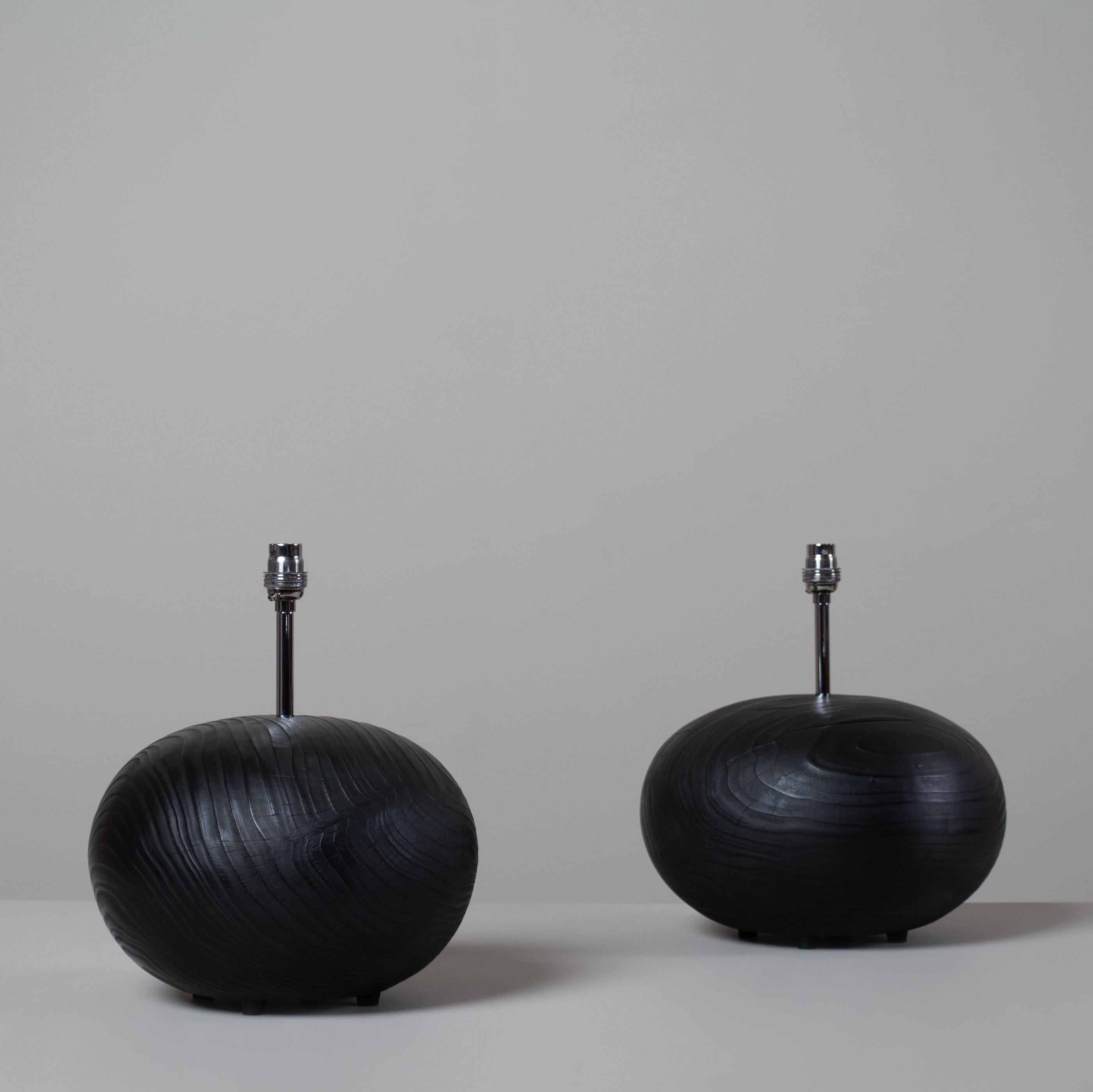 Turned Handcrafted Yakisugi Lamp For Sale