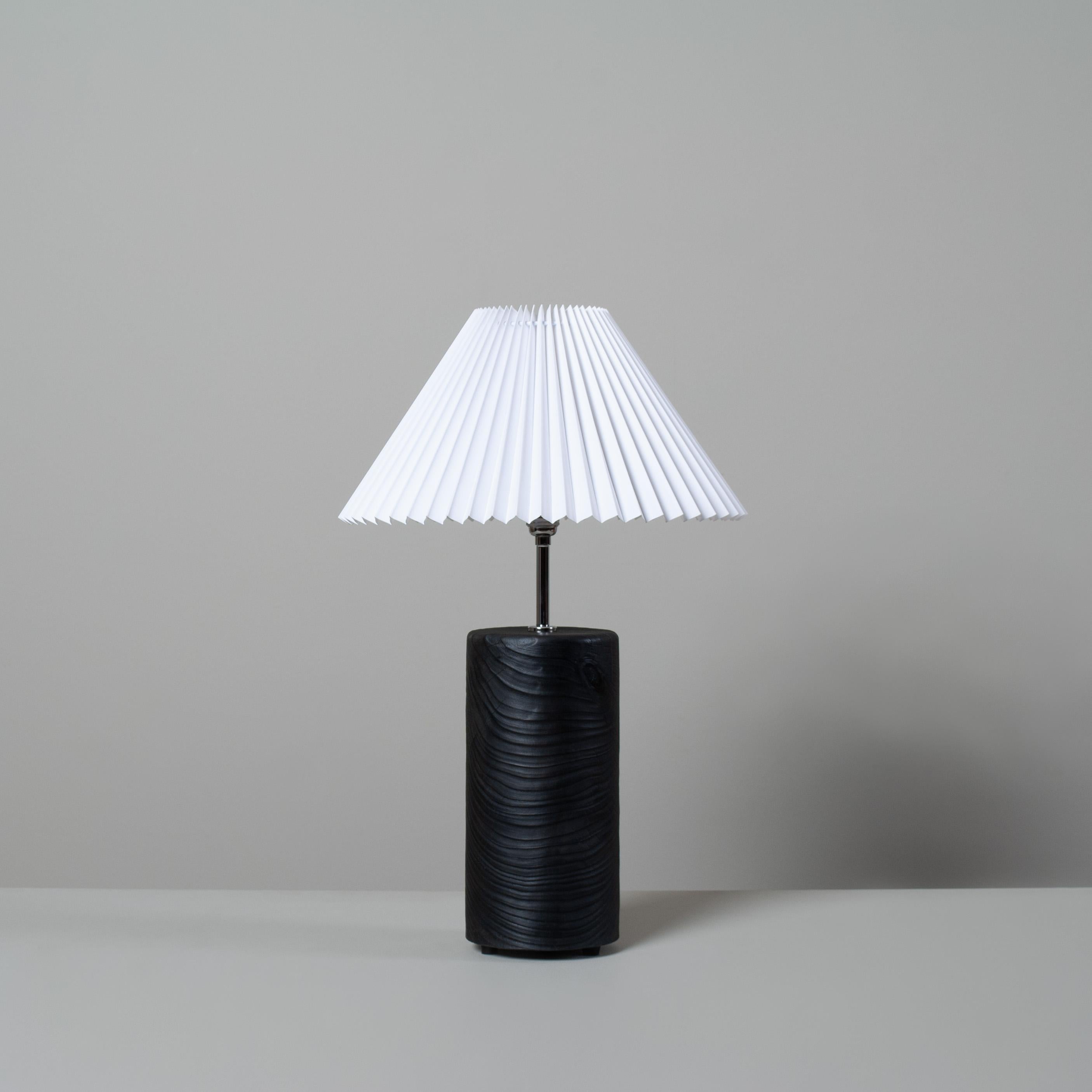 English Handcrafted Yakisugi Pillar Table Lamp For Sale