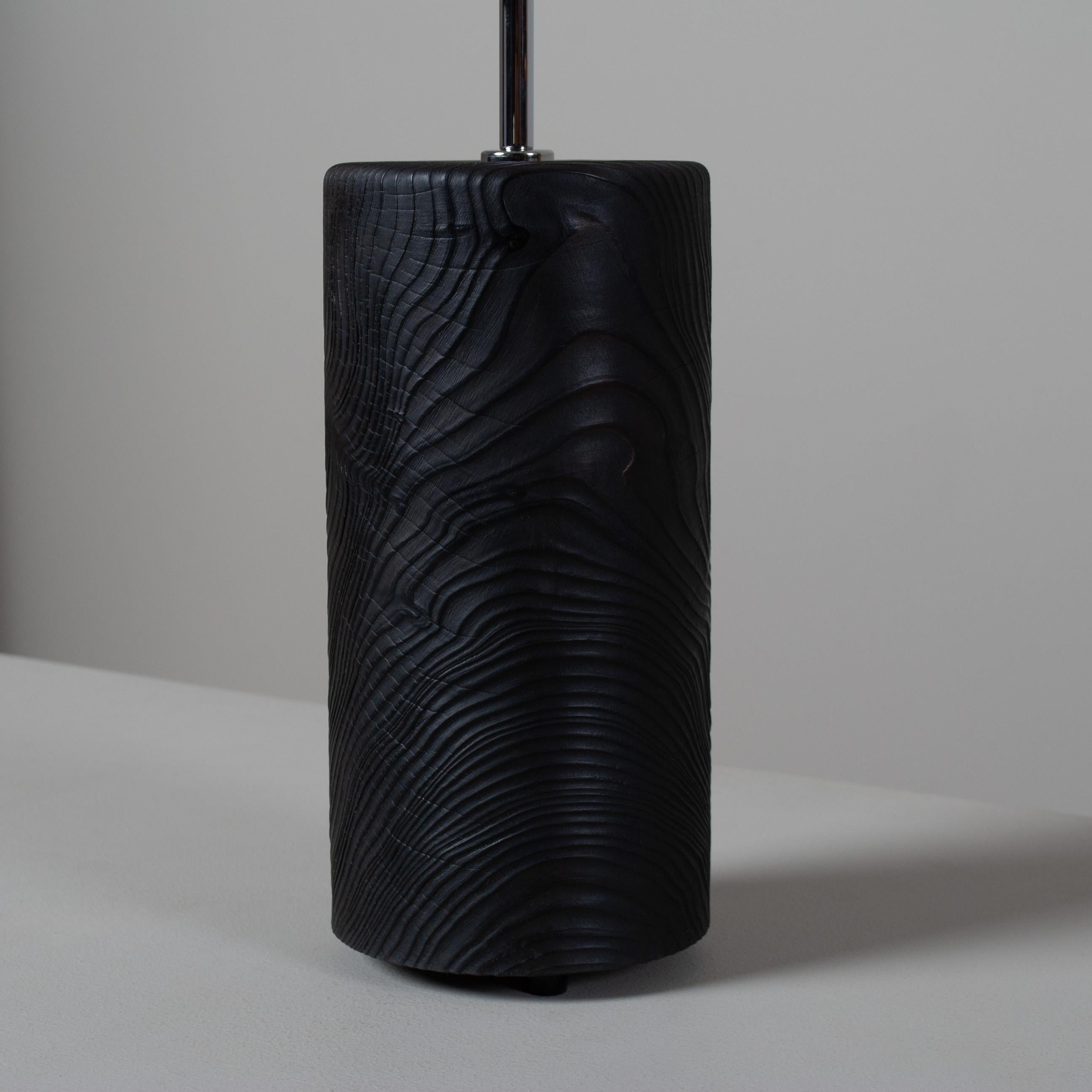 Turned Handcrafted Yakisugi Pillar Table Lamp For Sale