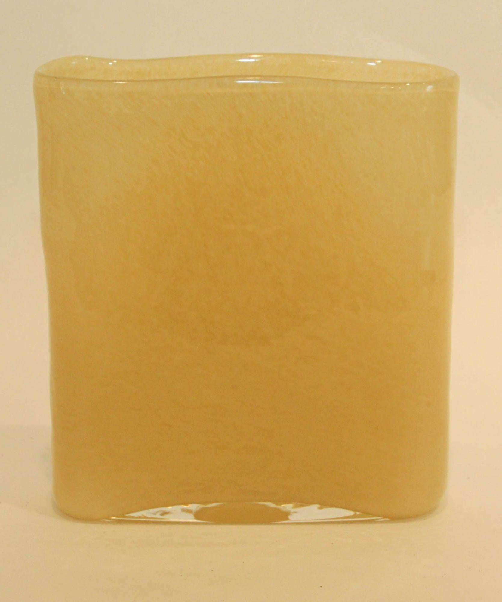 20th Century Handcrafted Yellow Beige Art Glass Vase Kosta Boda Style, 1980s For Sale