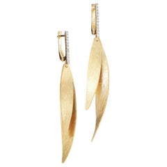 Hand-Crafted Yellow Gold Hammered Stacked Leaf Earrings
