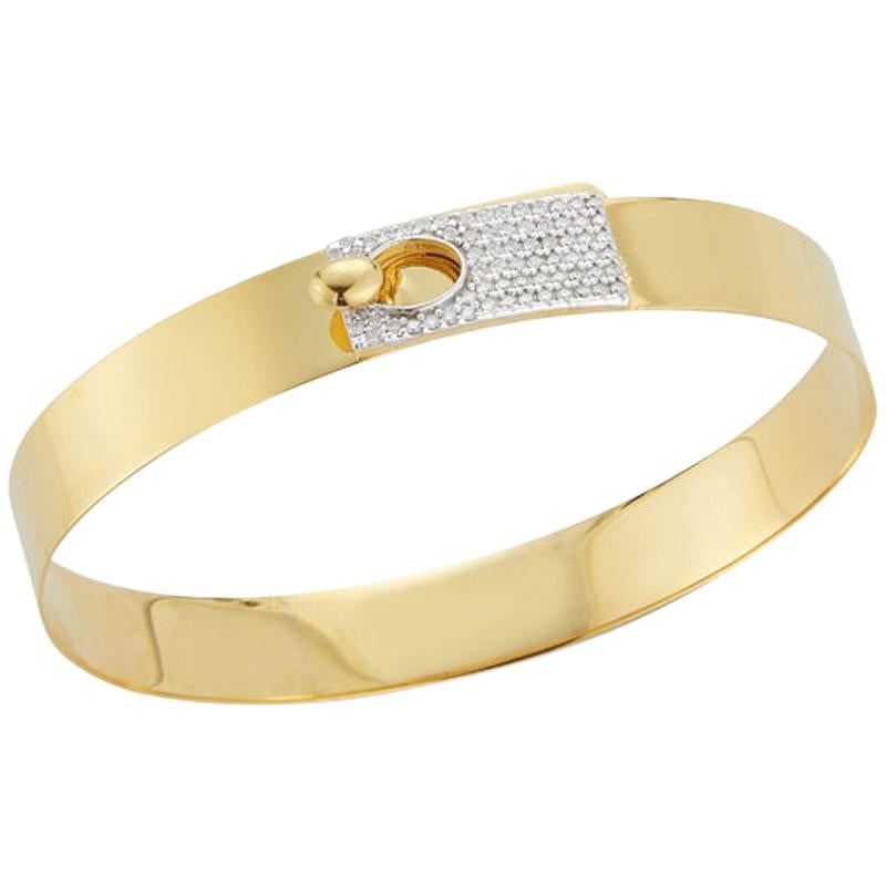 Handcrafted Yellow Gold High Polish Buckle Clasp Bangle Bracelet For Sale