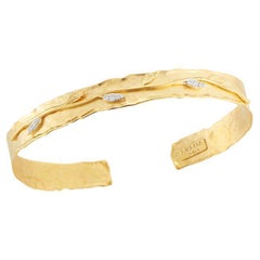Bracelet manchette en forme de feuille de vigne en or jaune, fabriqué à la main