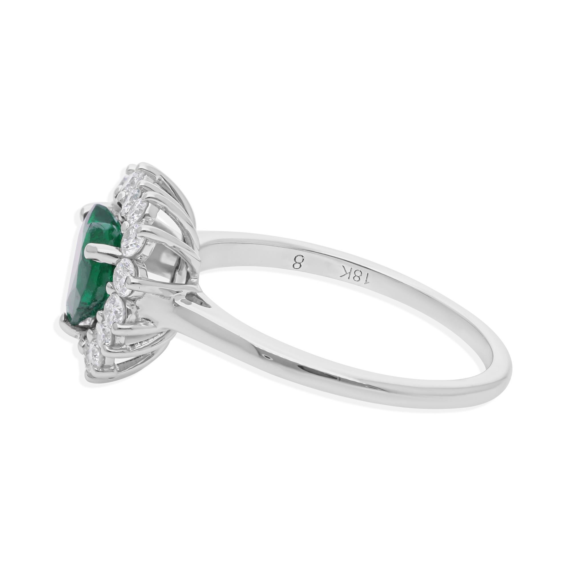 in vendita:  Anello a forma di cuore con diamanti aureolati di smeraldo dello Zambia, realizzato a mano, in oro bianco 18 carati 6