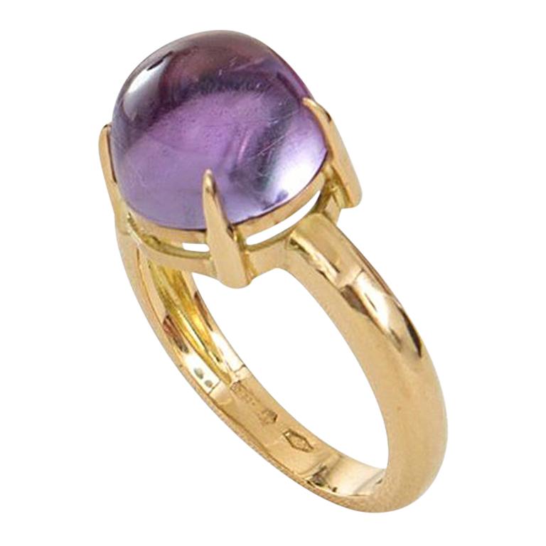 Handcut Cabochon Amethyst Set in 18 Karat Gold Cocktail Ring Made in Italy