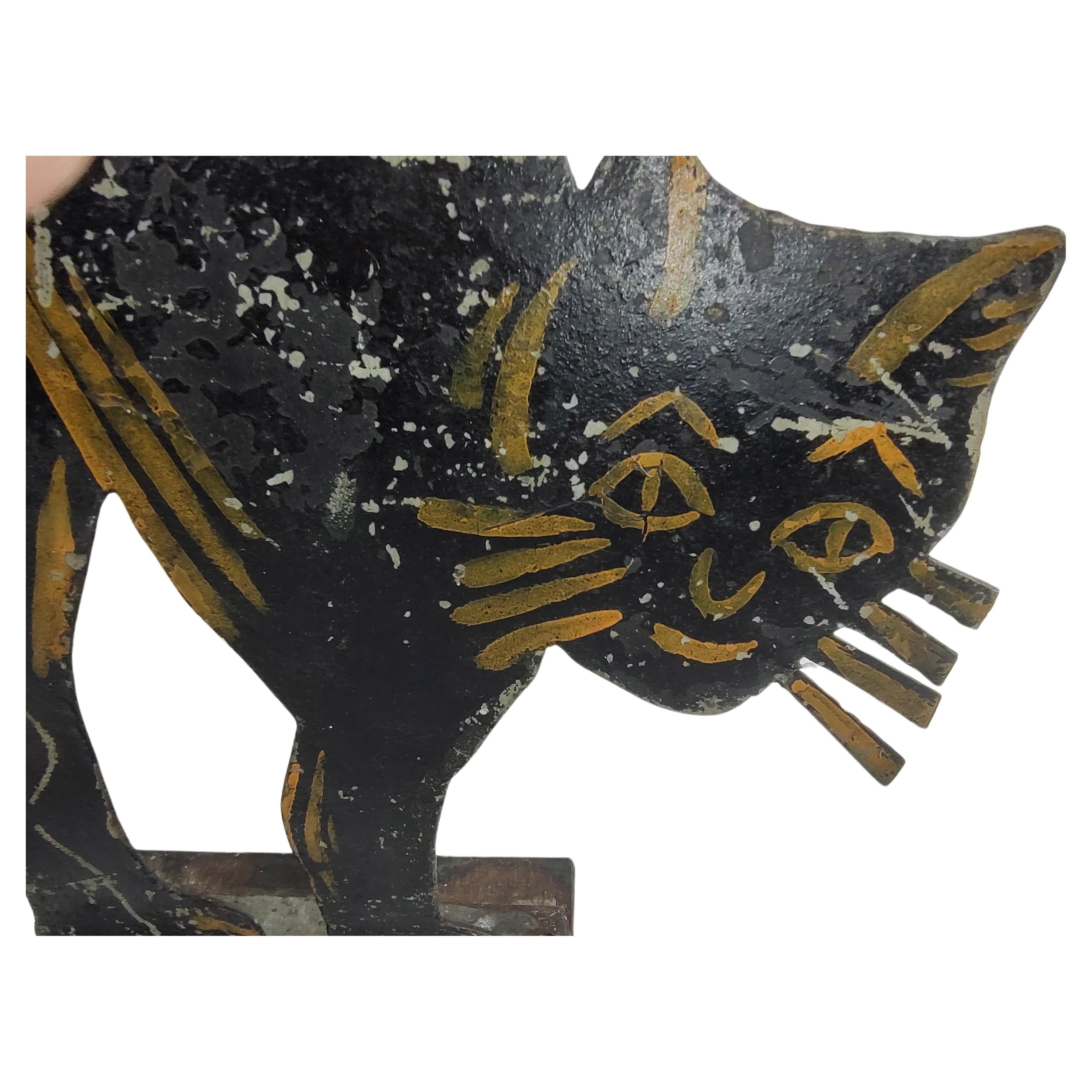 Adirondack Handcut & Painted Sheet Metal Folk Art Cat Door Stop, circa 1940 For Sale
