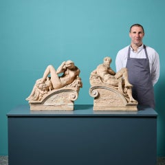 Handed Pair of Ornate Italian Finials After Michelangelo’s Night and Day